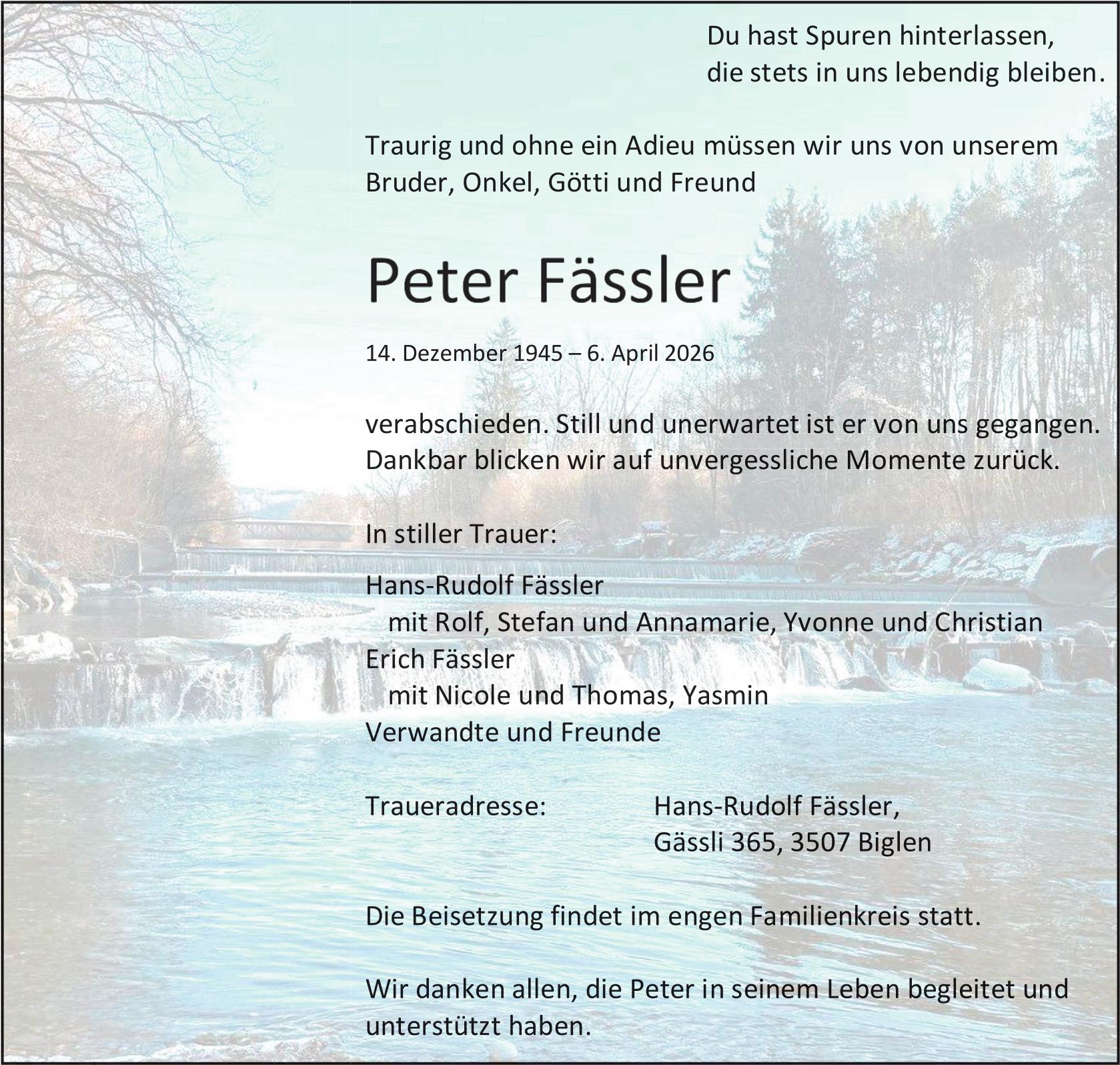 Peter Fässler, April 2026 / TA
