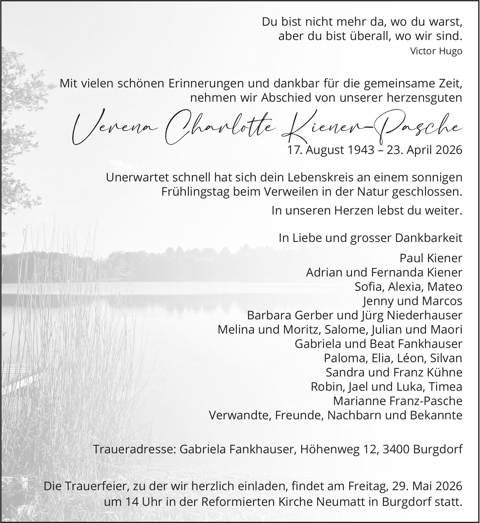 Verena Charlotte Kiener-Pasche, April 2026 / TA