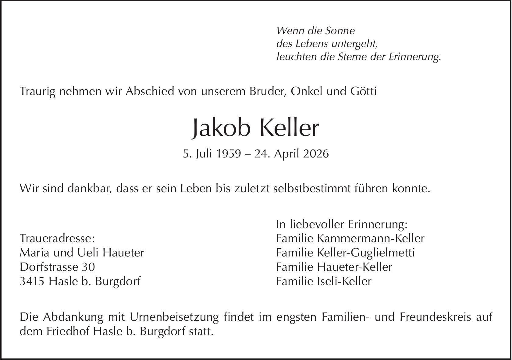 Jakob Keller, April 2026 / TA