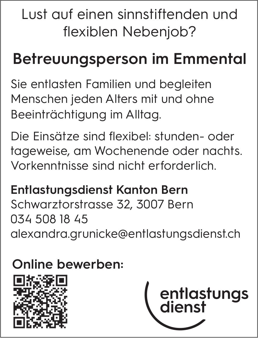 Betreuungsperson im Emmental, Entlastungsdienst Kanton Bern, Gesucht