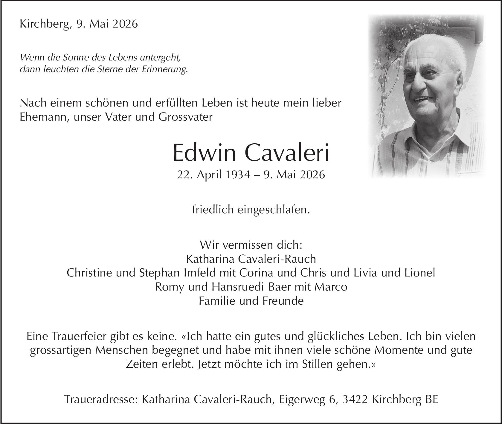 Edwin Cavaleri, Mai 2026 / TA