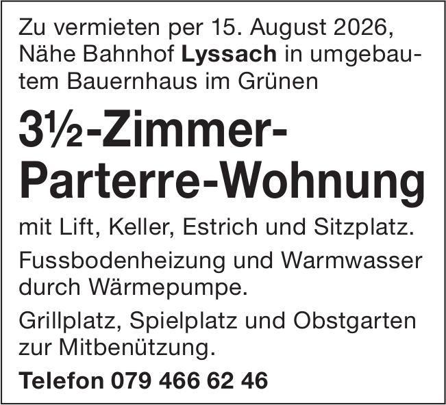 3½-Zimmer-Parterre-Wohnung, 3½ Zimmer-Wohnung, Lyssach, zu vermieten