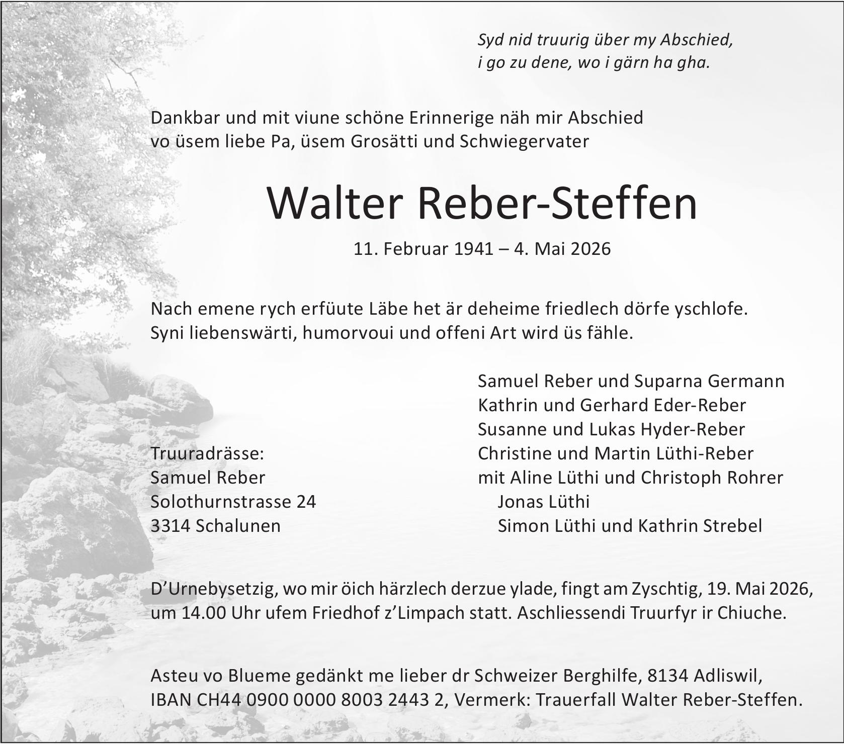 Walter Reber-Steffen, Mai 2026 / TA