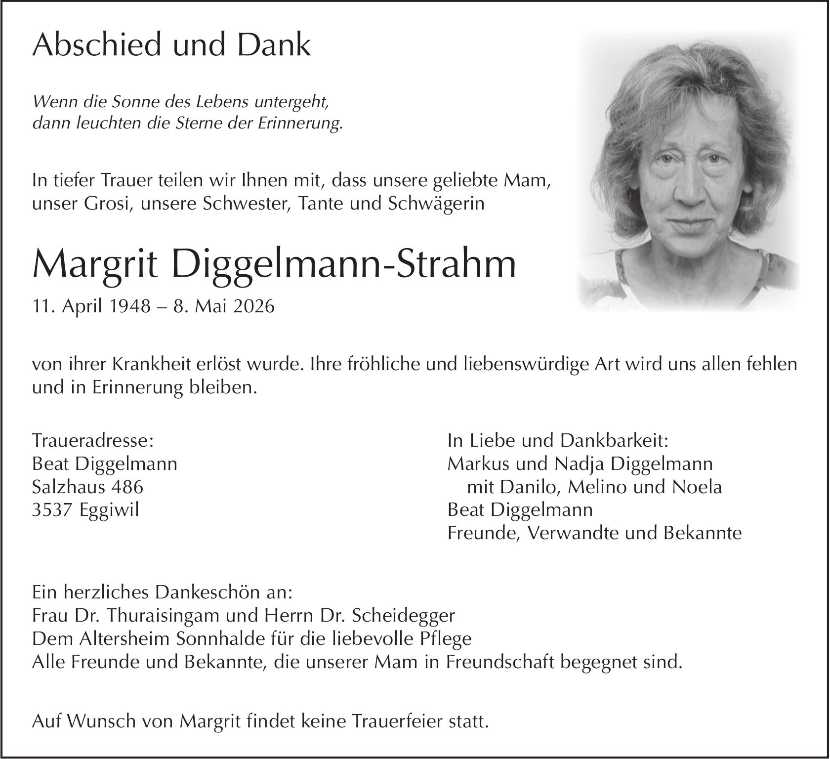 Margrit Diggelmann-Strahm, Mai 2026 / TA