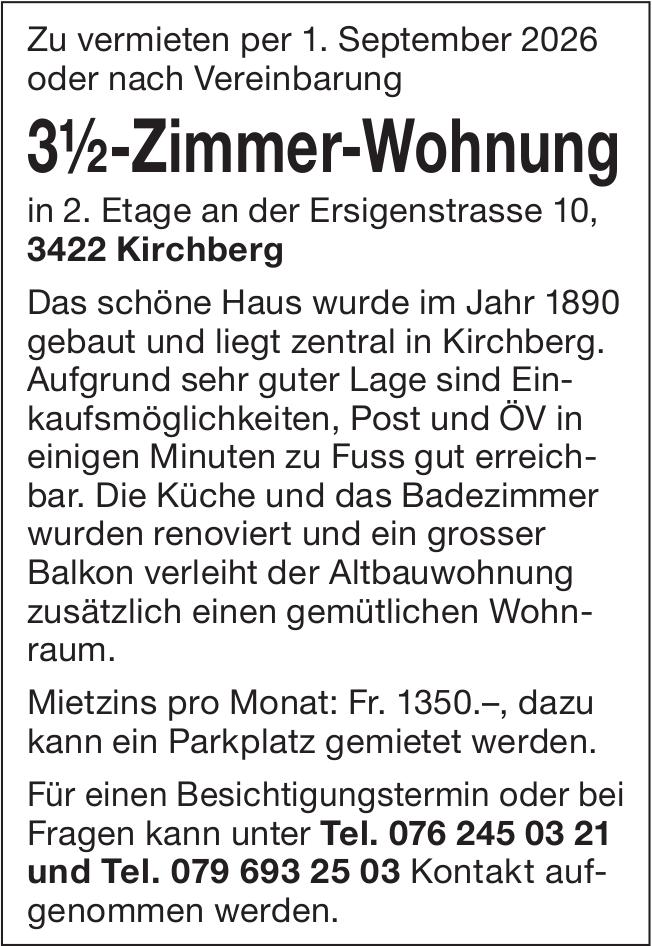 3½-Zimmer-Wohnung, 3½ Zimmer-Wohnung, Kirchberg, zu vermieten
