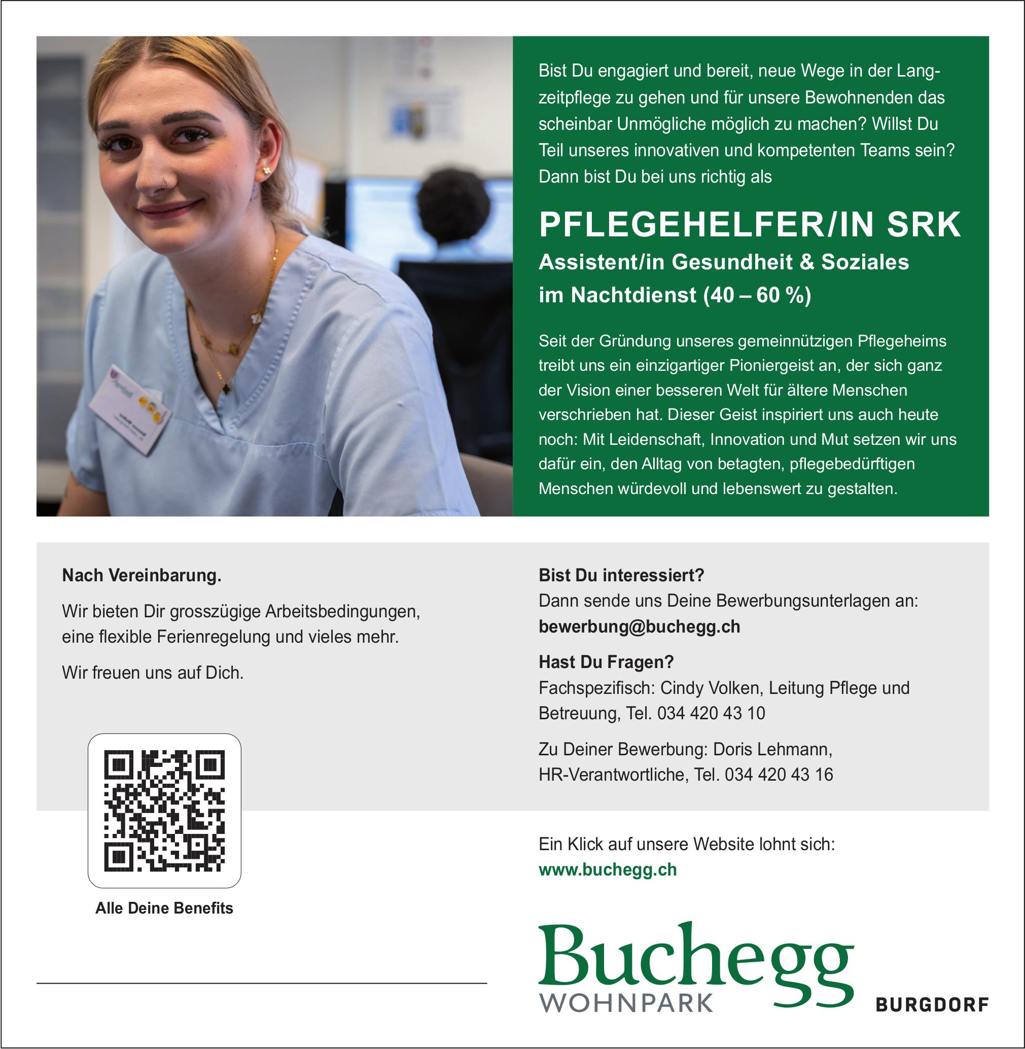 PFLEGEHELFER/IN SRK, Buchegg Wohnpark, Burgdorf, Gesucht