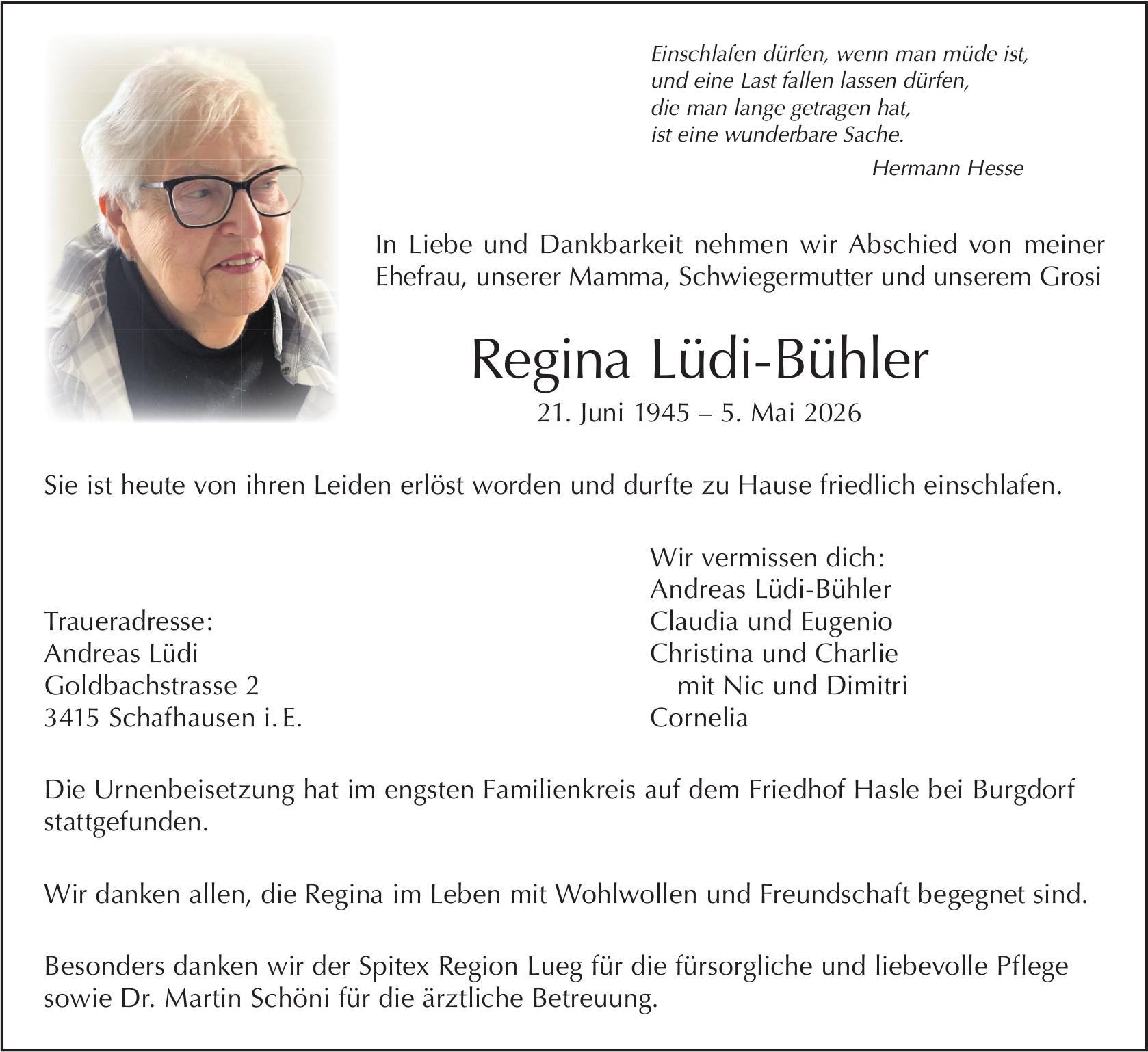 Regina Lüdi-Bühler, Mai 2026 / TA