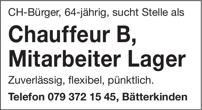 Chauffeur B, Mitarbeiter Lager, Bätterkinden, Sucht