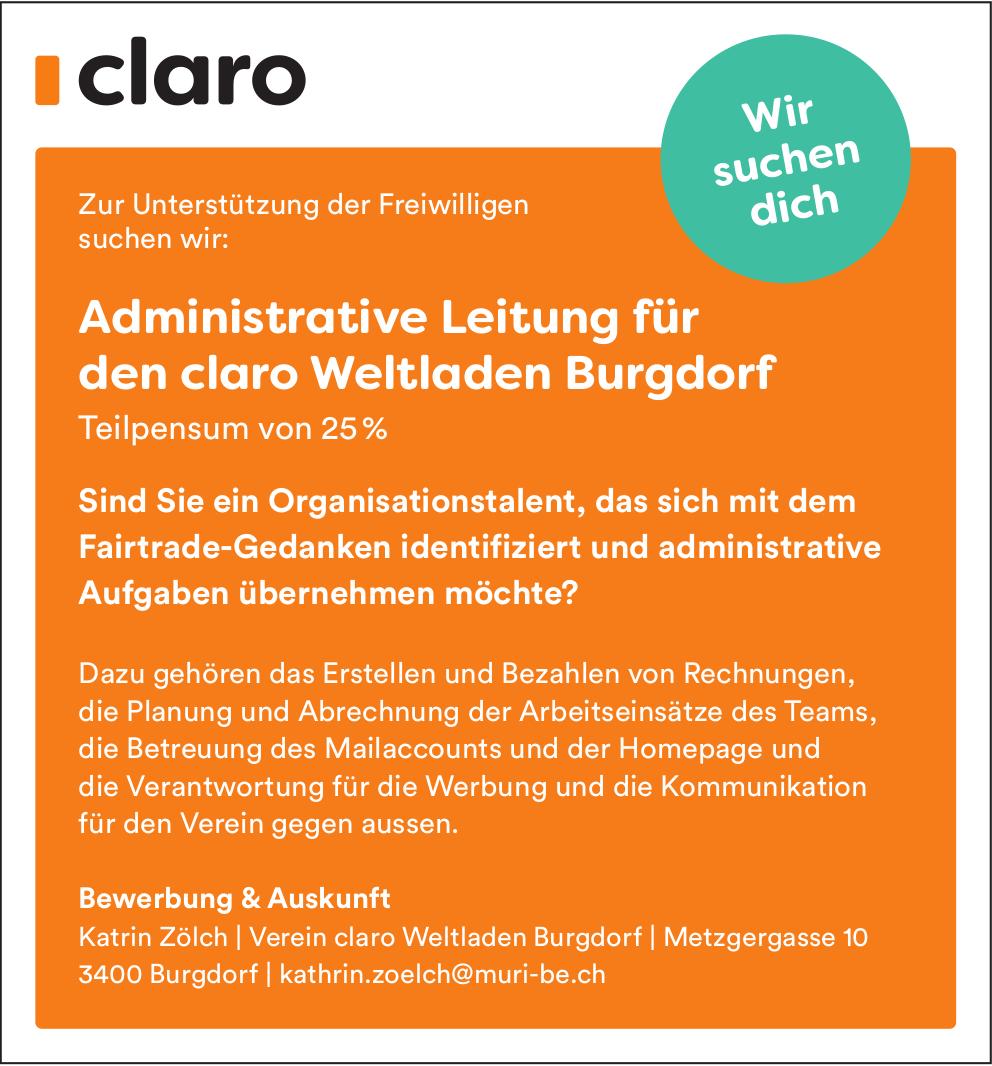 Administrative Leitung für den claro Weltladen Burgdorf, Verein claro Weltladen Burgdorf, Gesucht