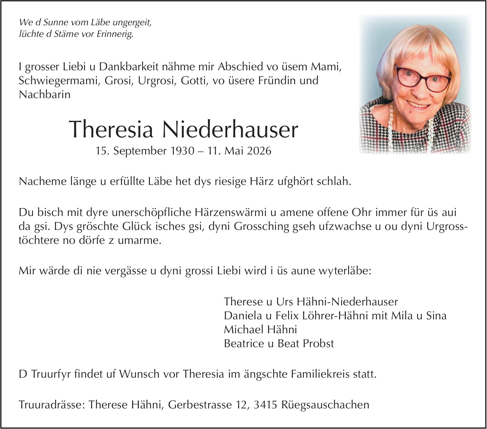 Theresia Niederhauser, Mai 2026 / TA