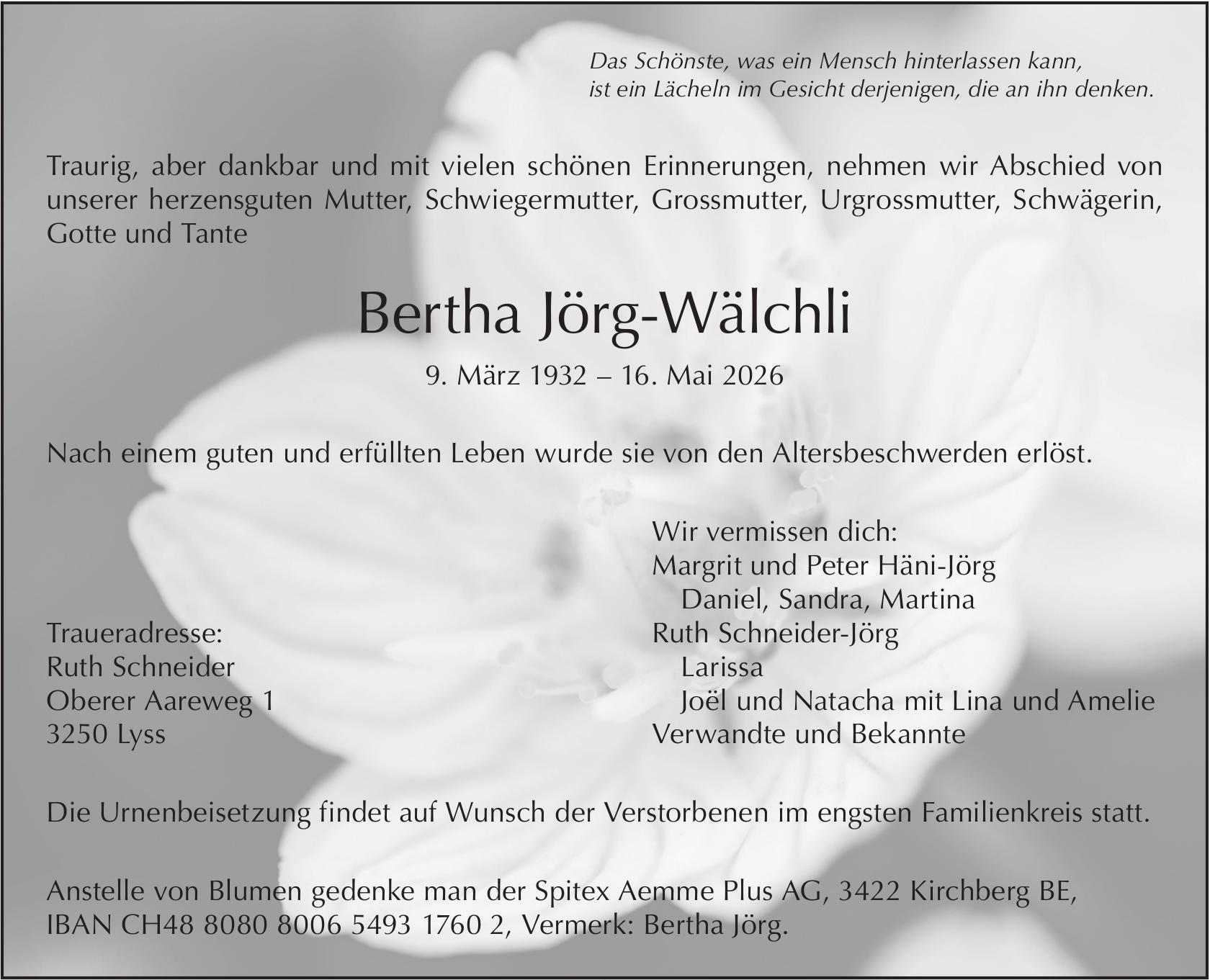 Bertha Jörg-Wälchli, Mai 2026 / TA