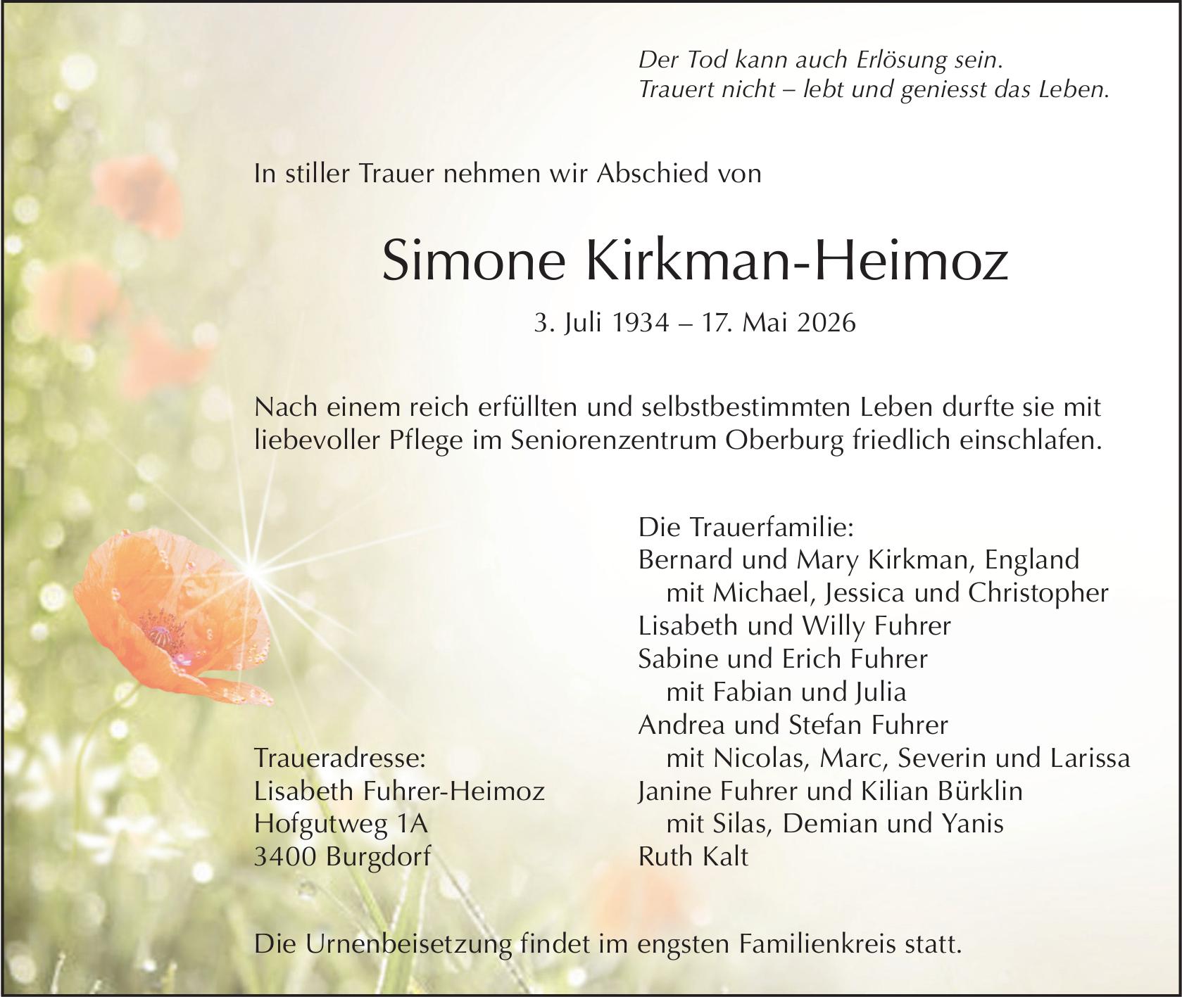 Simone Kirkman-Heimoz, Mai 2026 / TA