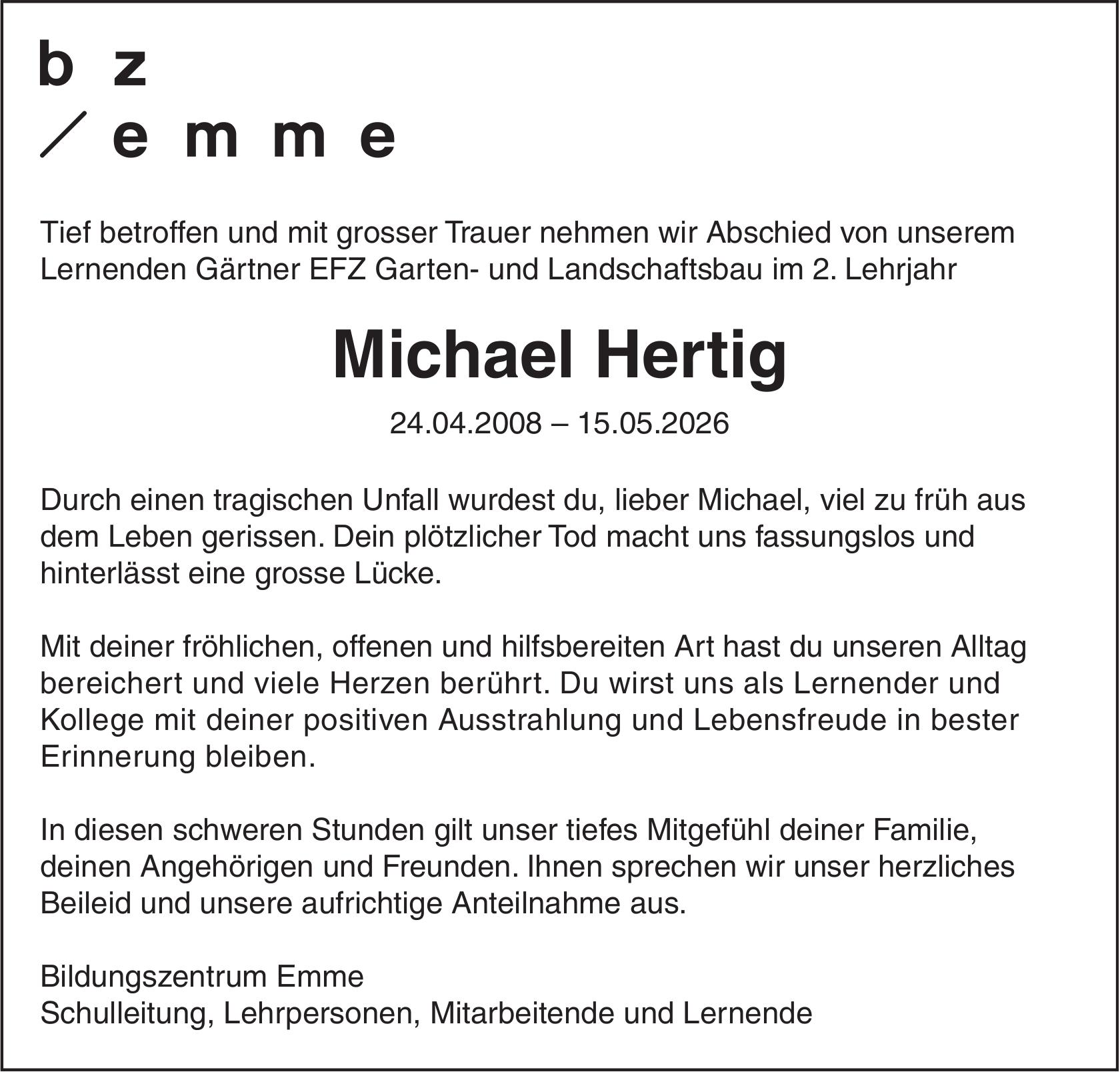 Michael Hertig, Mai 2026 / TA