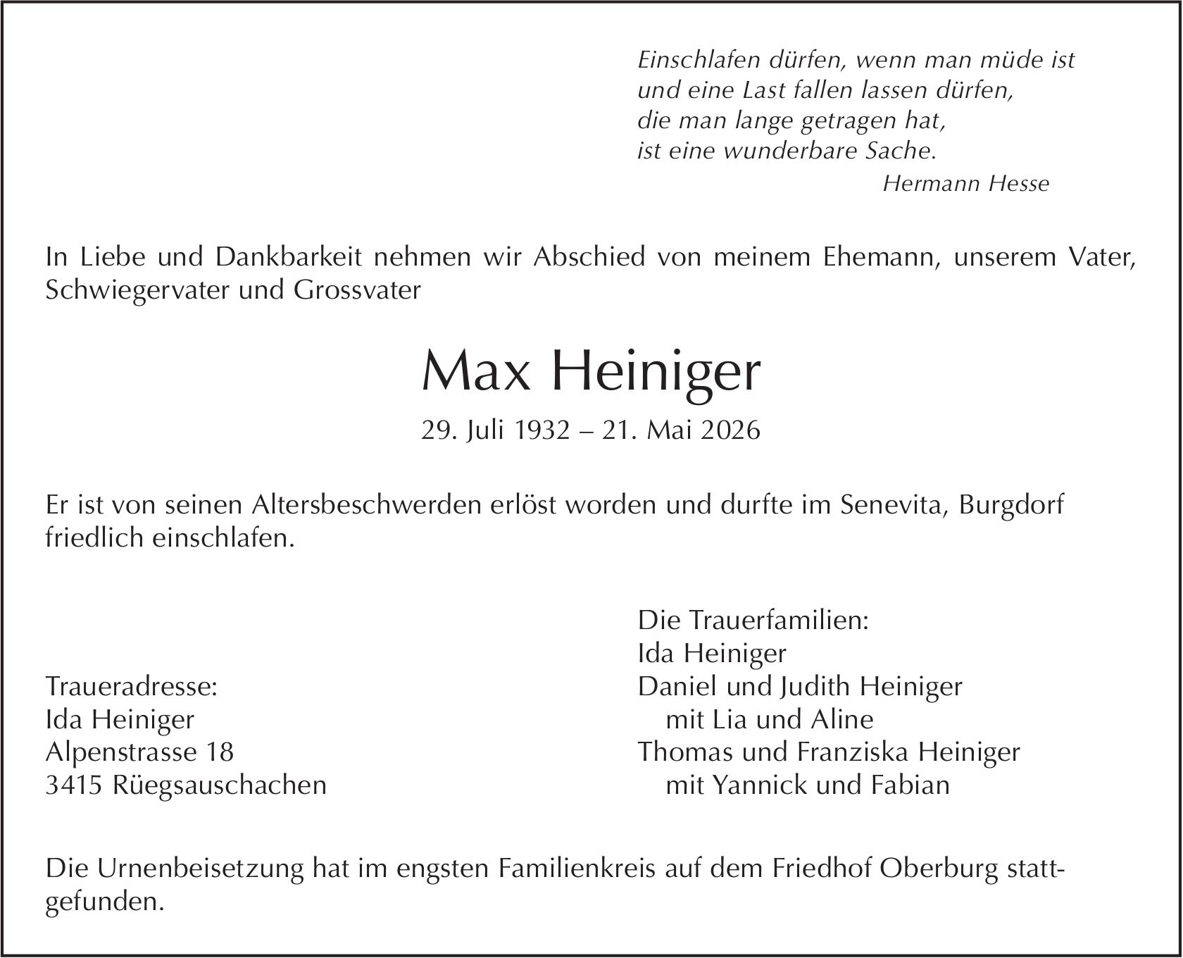 Heiniger Max, Mai 2026 / TA