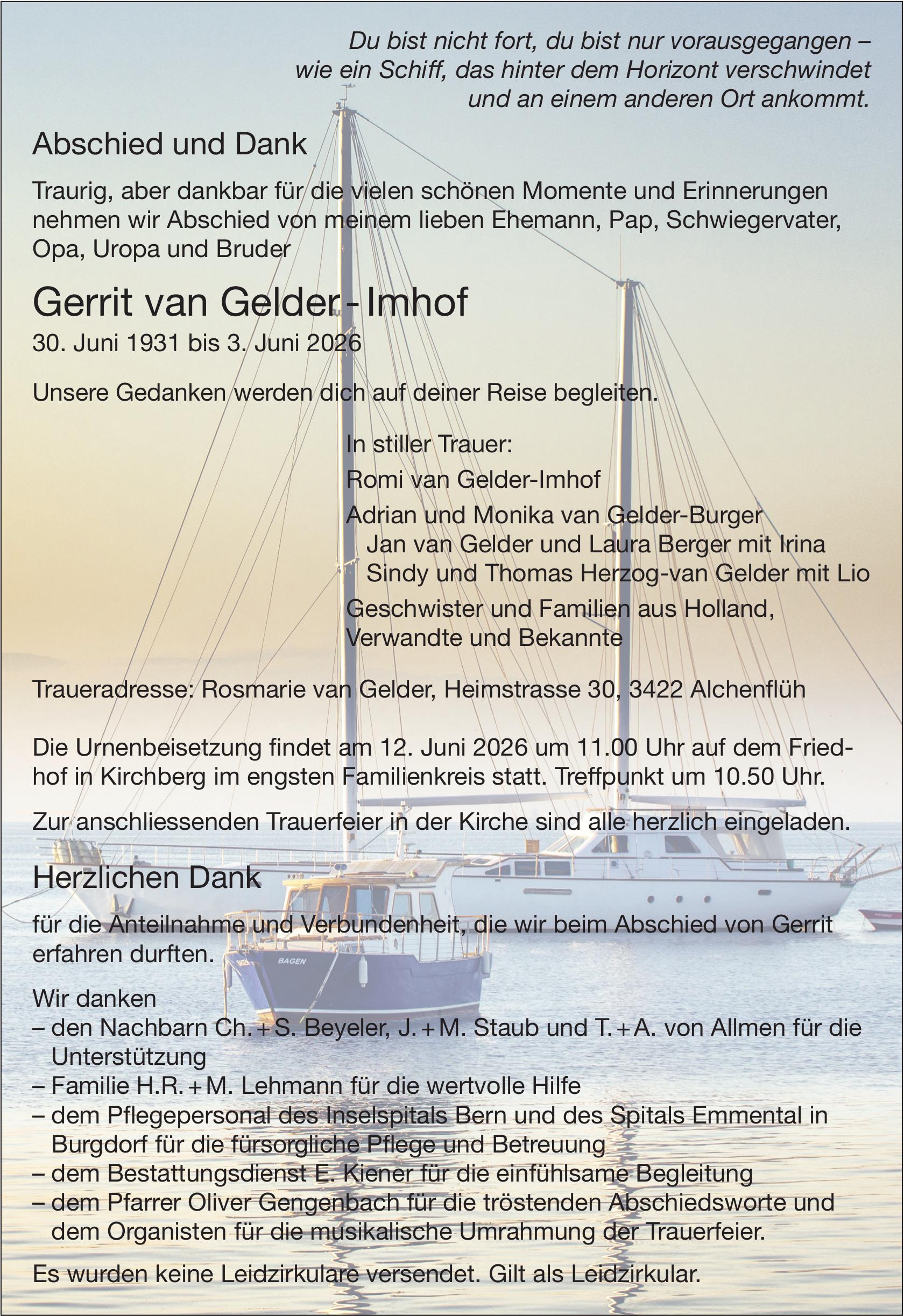 Gerrit van Gelder-Imhof, Juni 2026 / TA