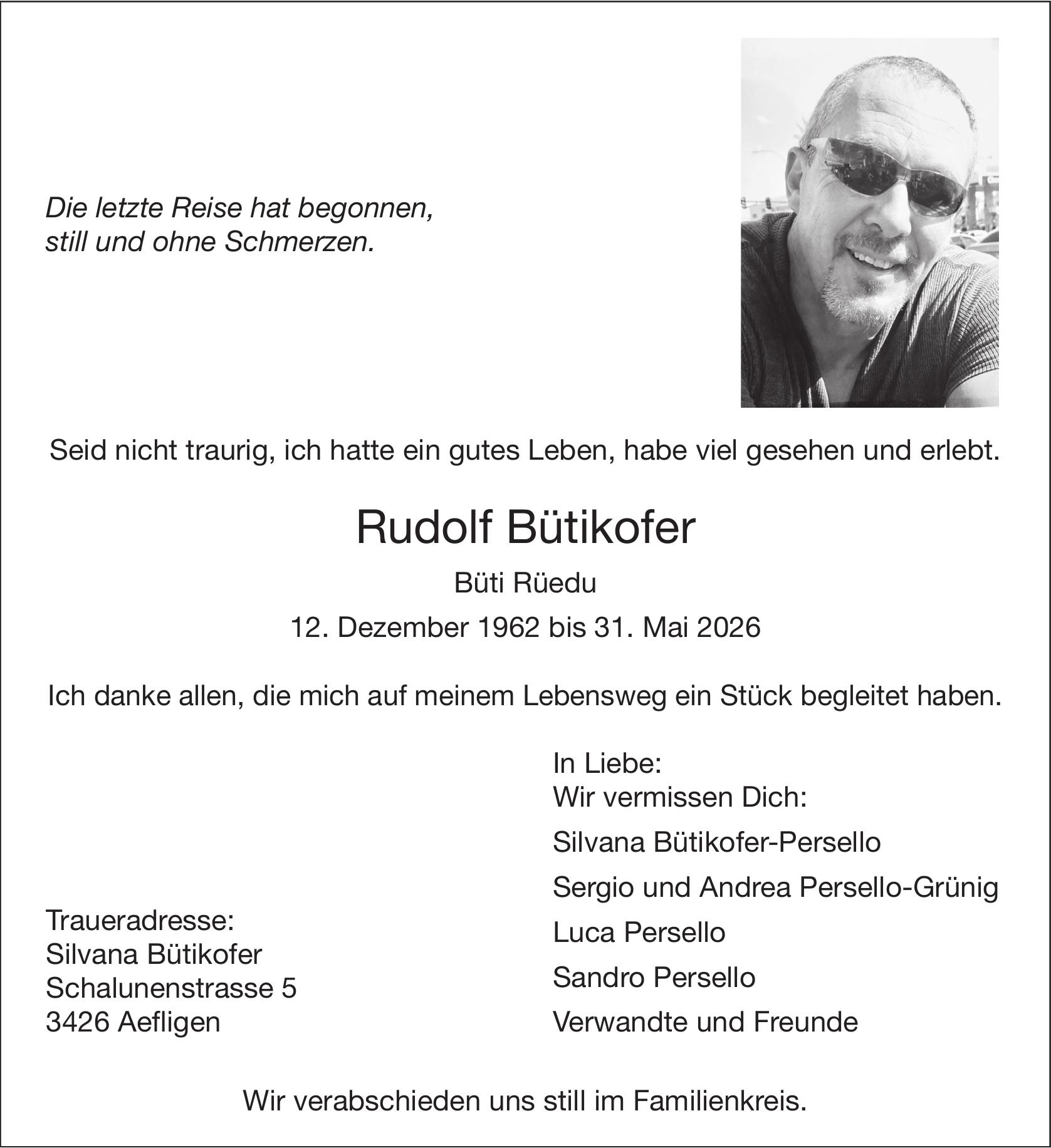 Rudolf Bütikofer, Mai 2026 / TA