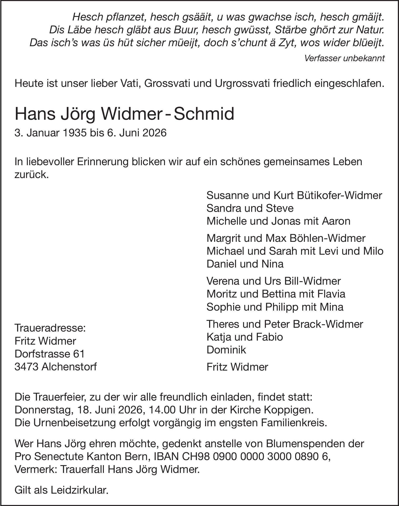 Hans Jörg Widmer-Schmid, Juni 2026 / TA