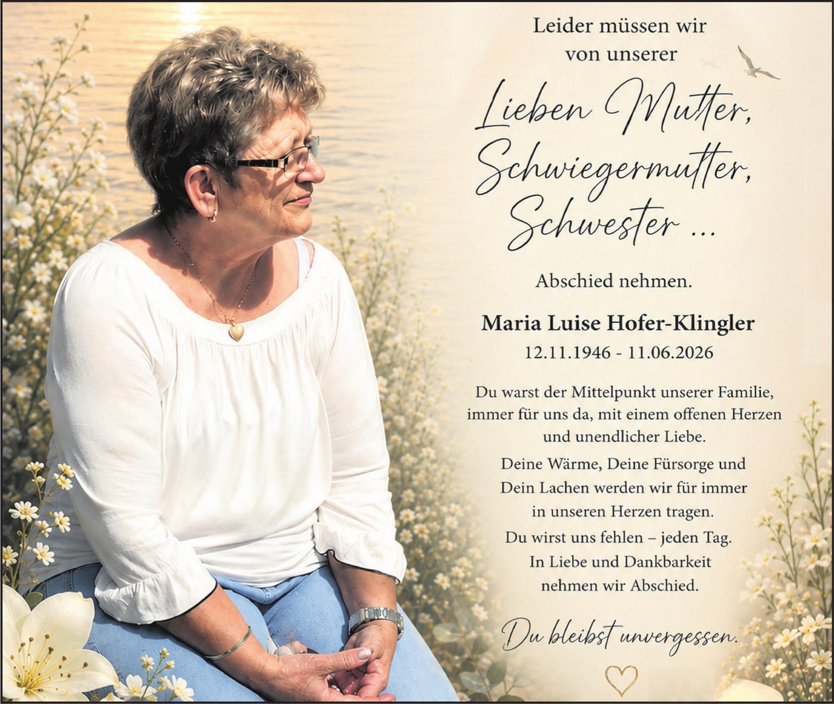 Maria Luise Hofer-Klingler, Juni 2026 / TA