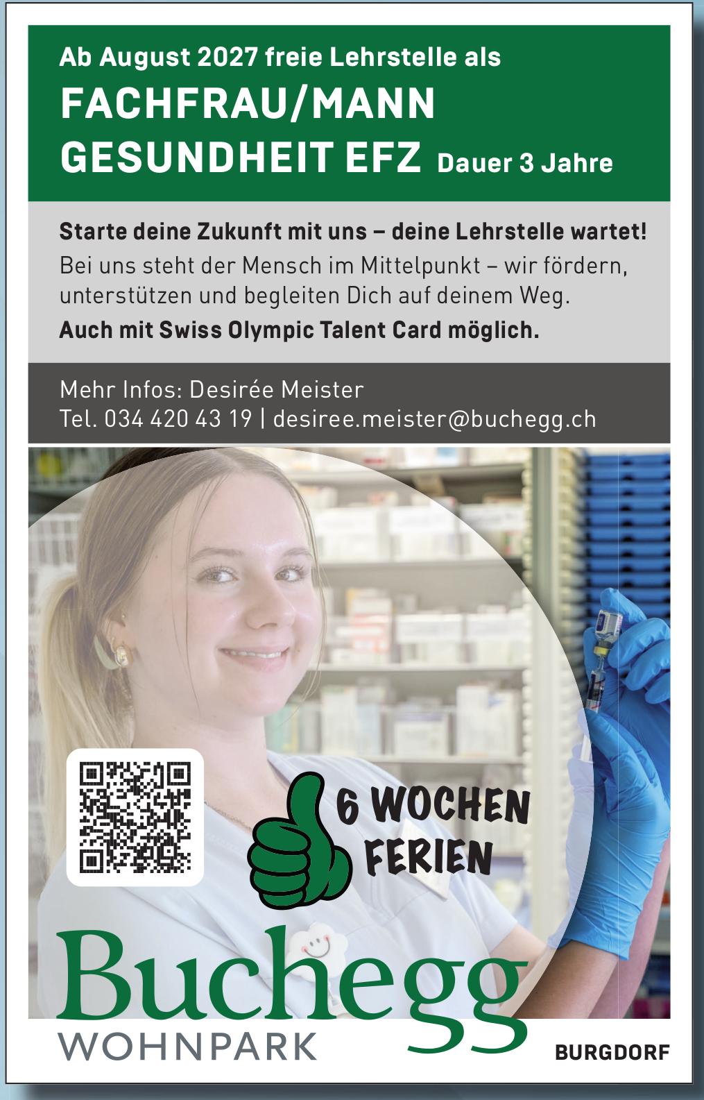 FACHFRAU/MANN GESUNDHEIT EFZ, Buchegg Wohnpark, Burgdorf, Gesucht