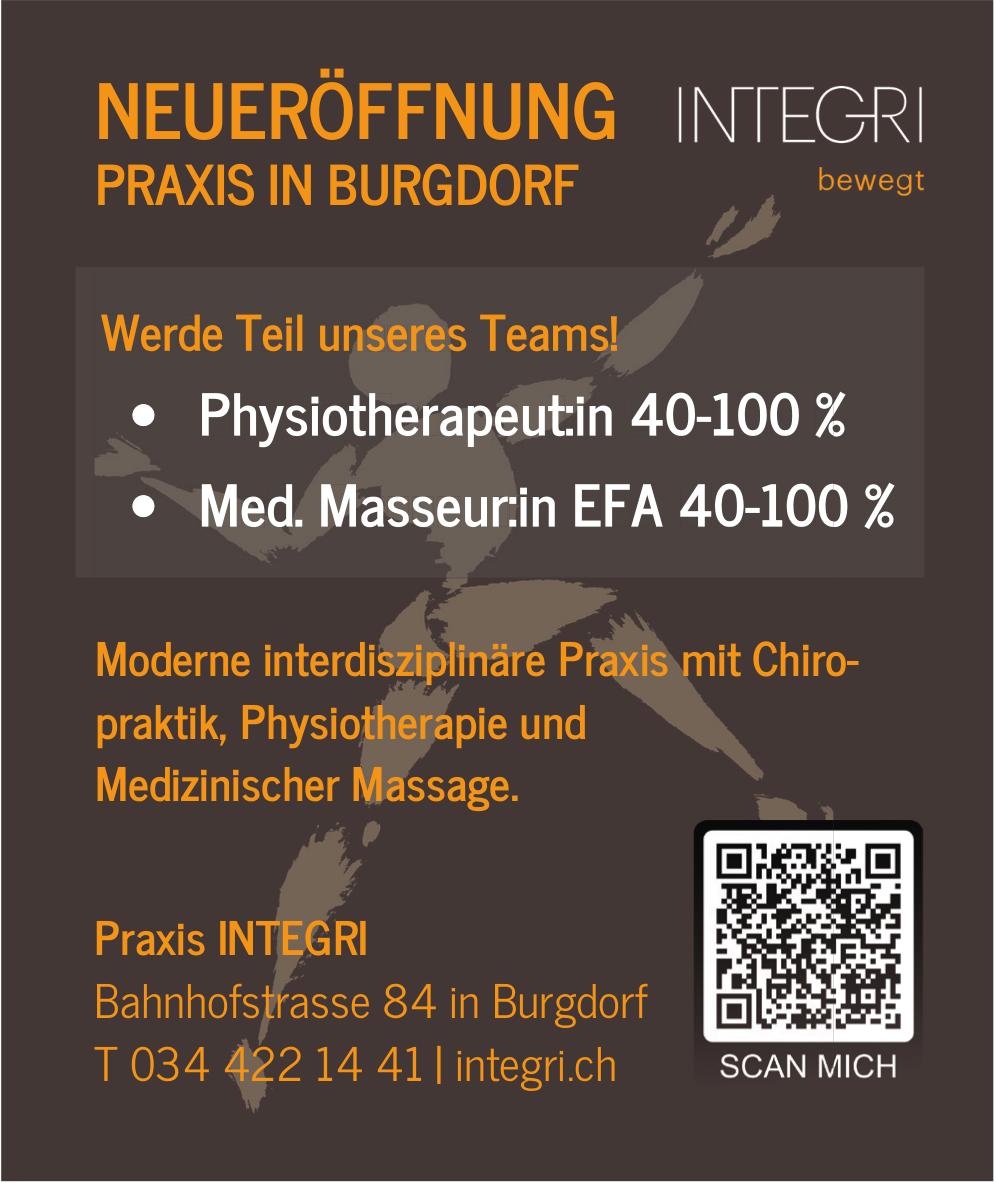 Physiotherapeut:in 40-100 %, Praxis INTEGRI, Burgdorf, Gesucht