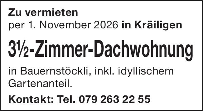3½-Zimmer-Dachwohnung, Kräiligen, zu vermieten