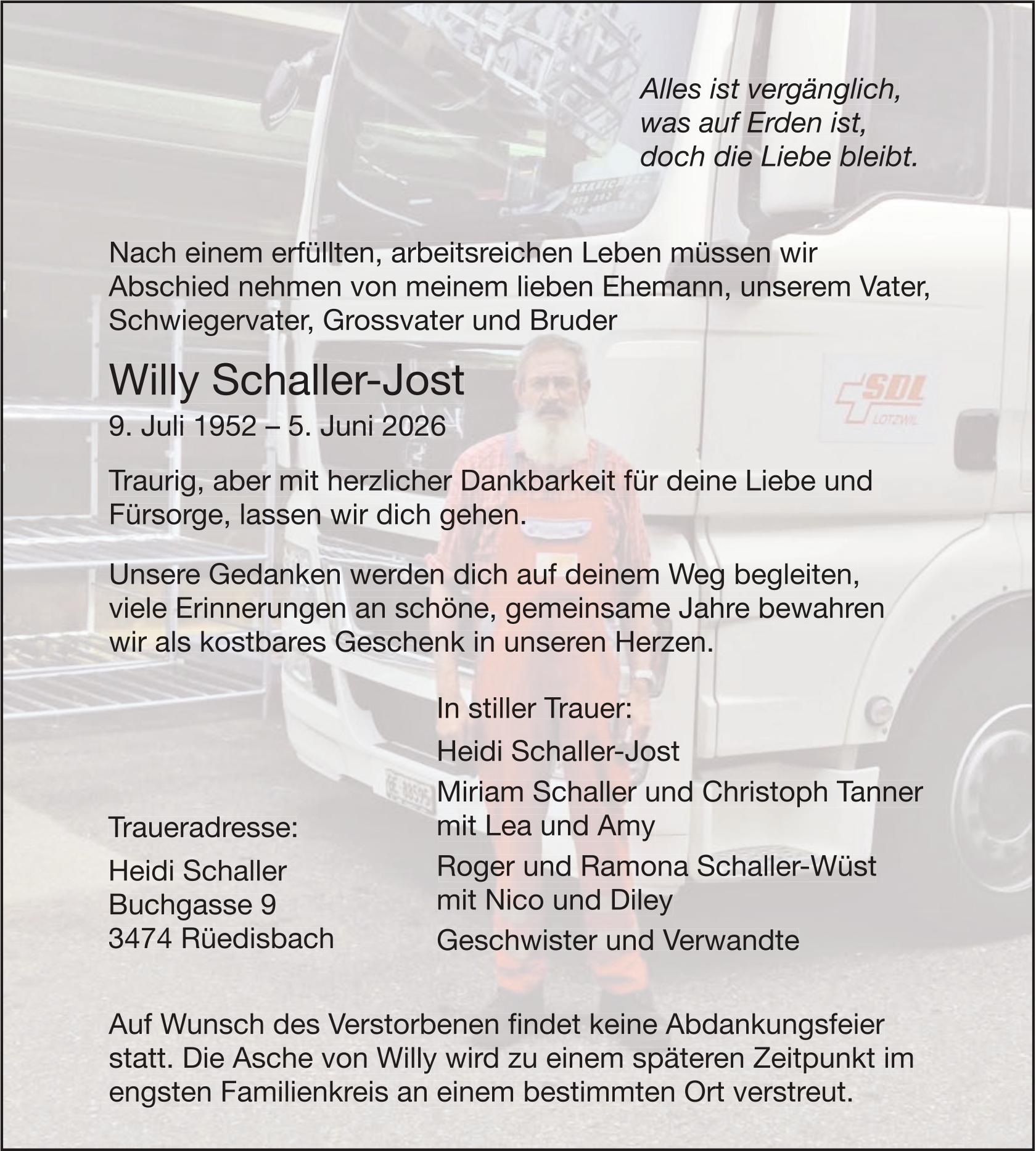Willy Schaller-Jost, Juni 2026 / TA
