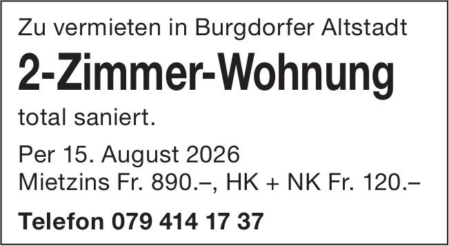 2-Zimmer-Wohnung, Burgdorf, zu vermieten