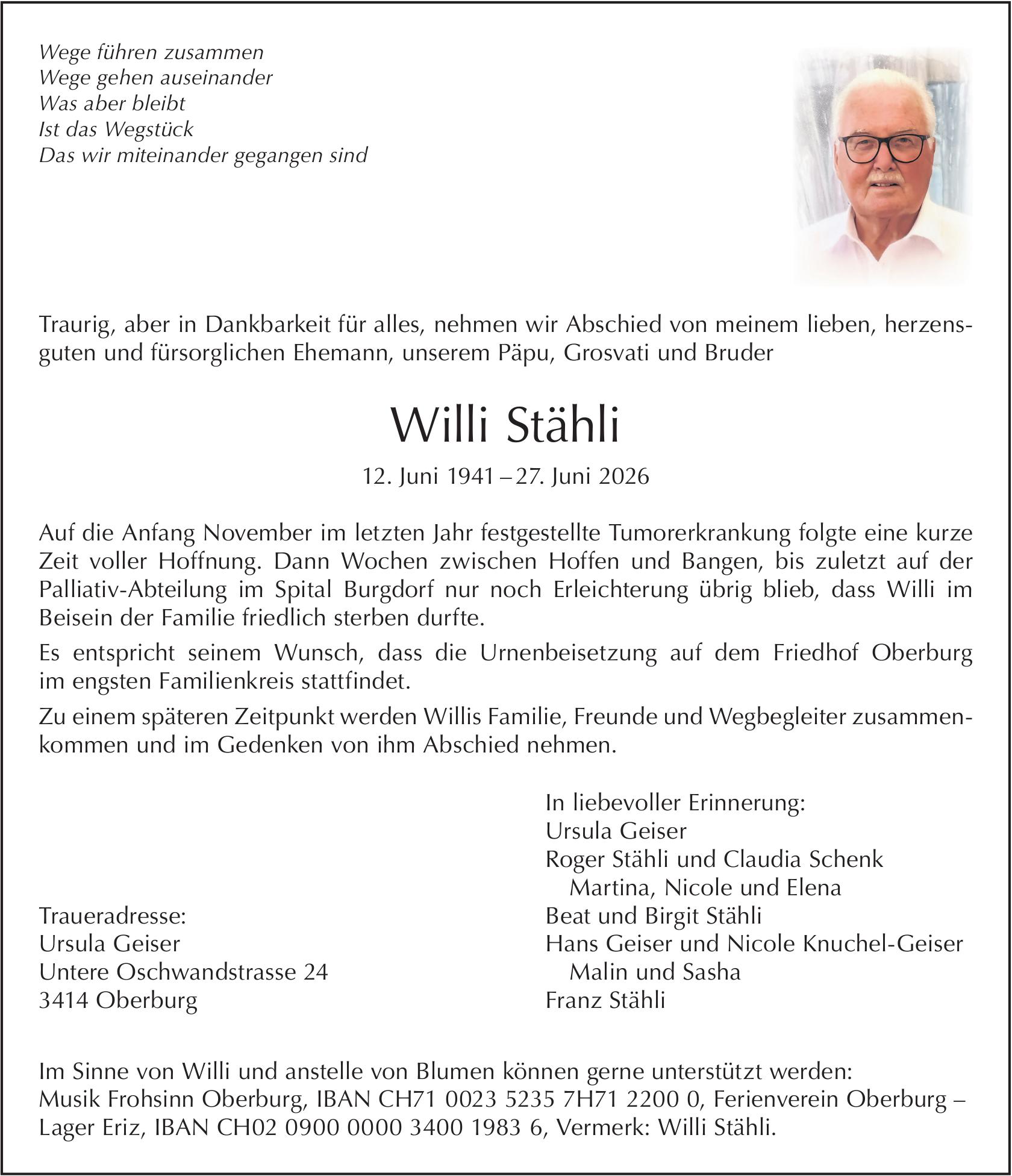 Willi Stähli, Juni 2026 / TA