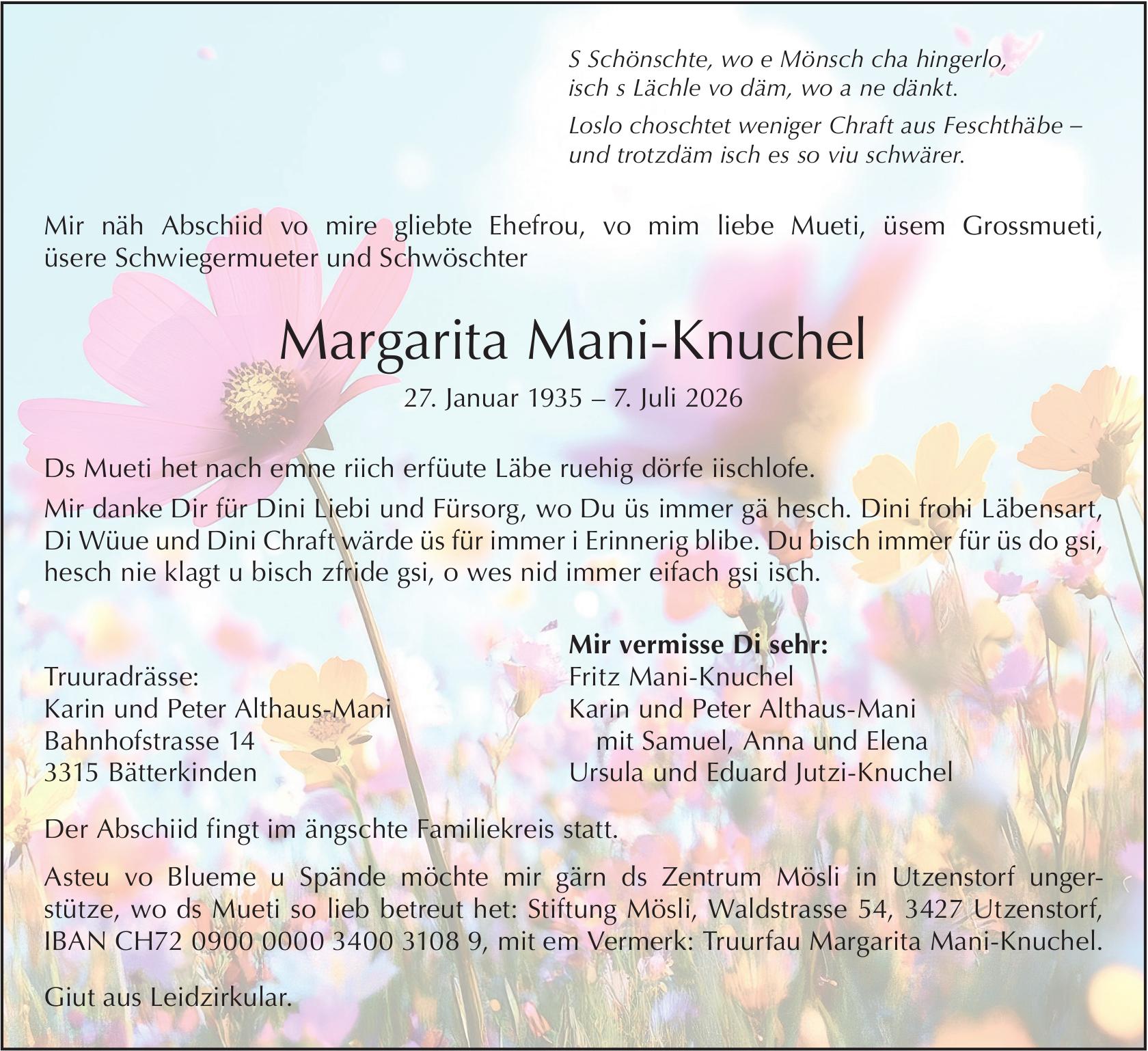 Margarita Mani-Knuchel, Juli 2026 / TA