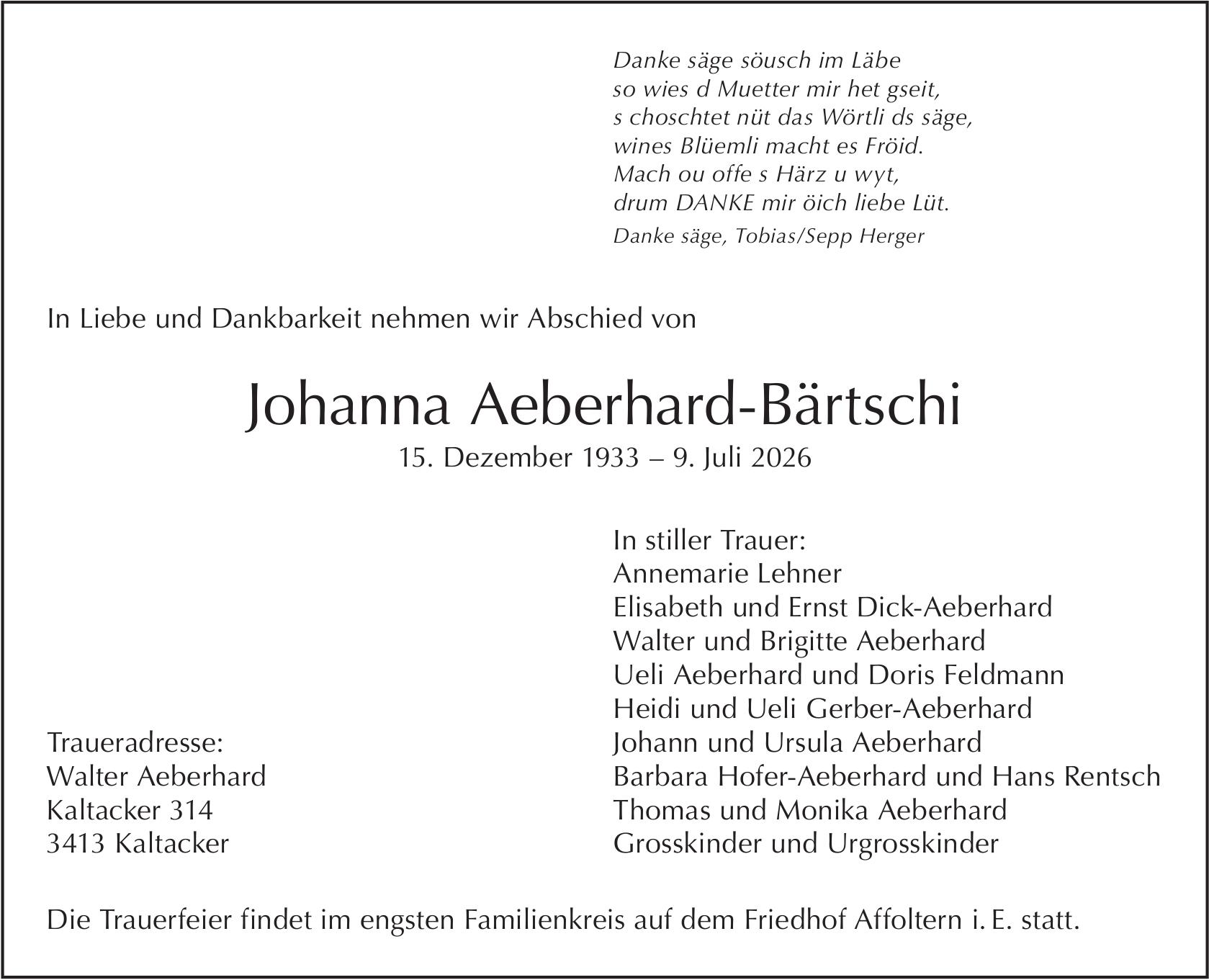 Johanna Aeberhard-Bärtschi, Juli 2026 / TA