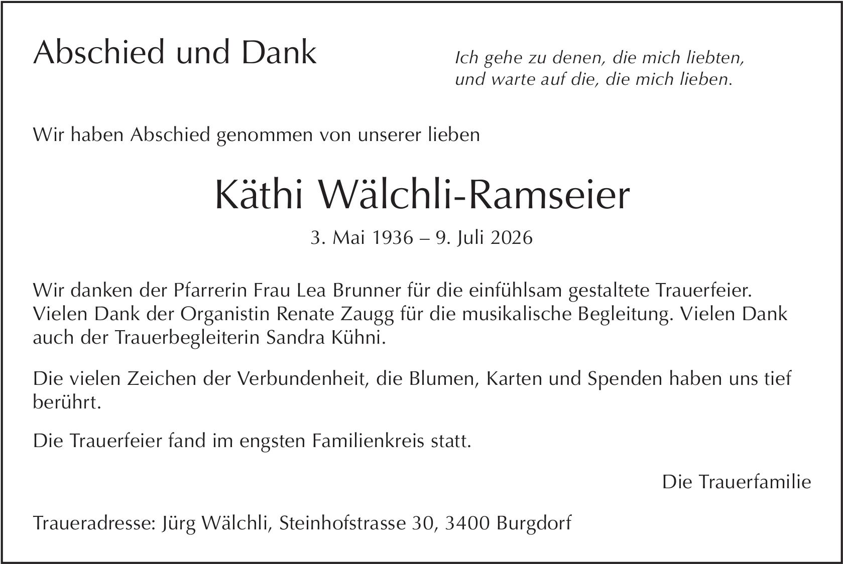 Käthi Wälchli-Ramseier, im Juli 2026 / DS