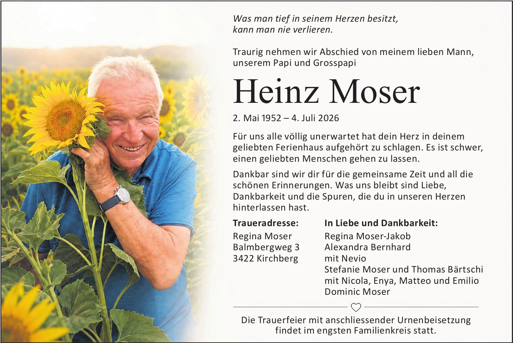 Heinz Moser, Juli 2026 / TA
