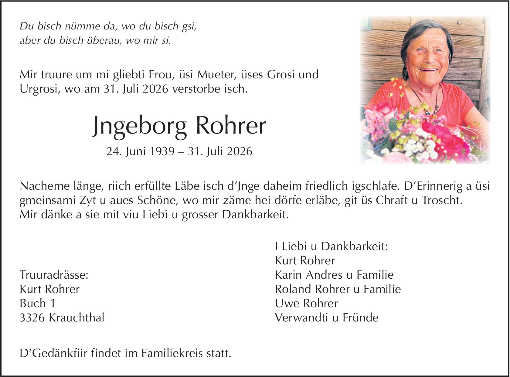 Jngeborg Rohrer, Juli 2026 / TA