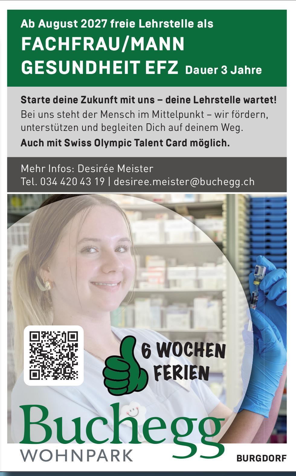 FACHFRAU/MANN GESUNDHEIT EFZ, Buchegg Wohnpark, Burgodrf, Gesucht