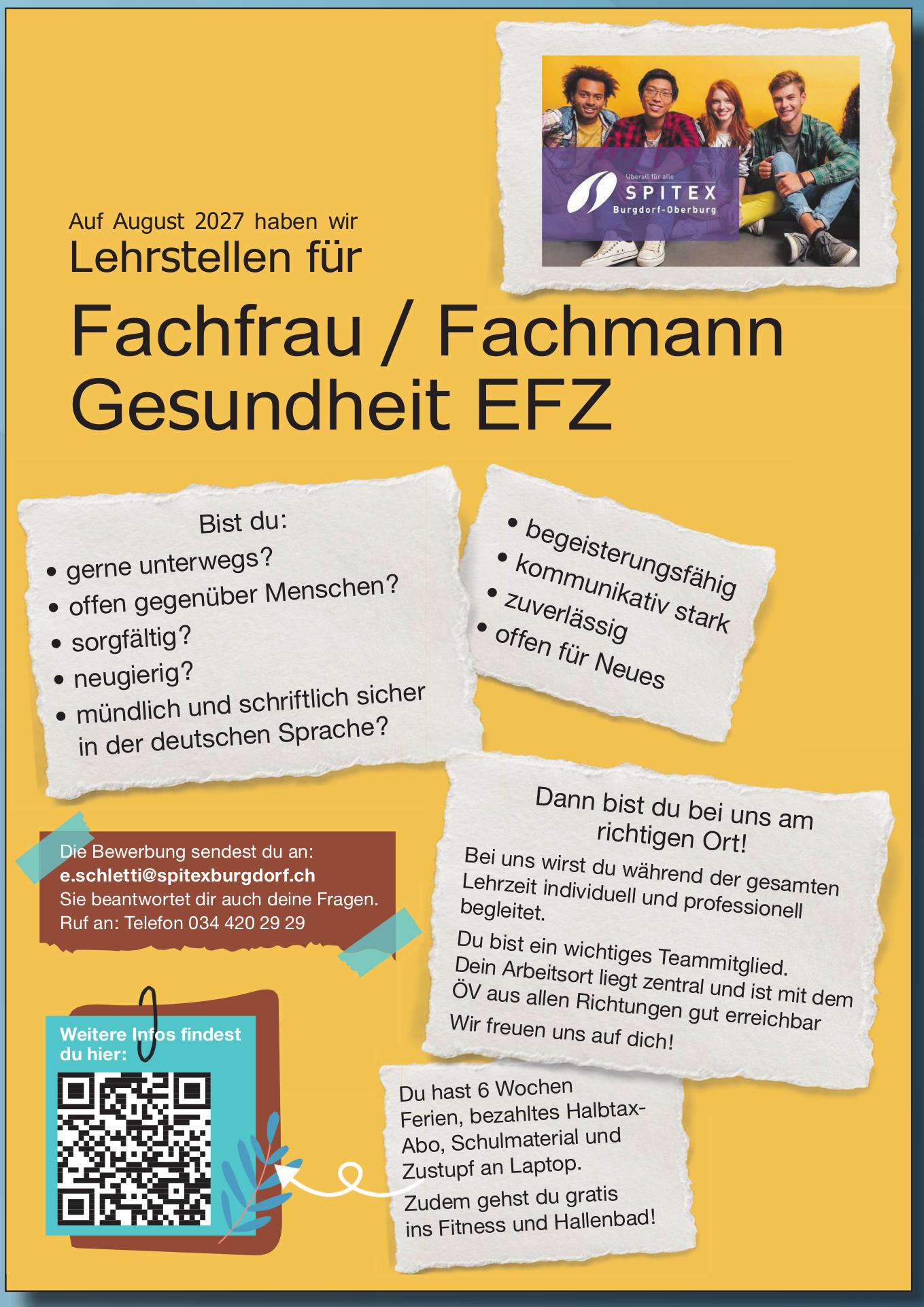 Fachfrau / Fachmann Gesundheit EFZ, SPITEX Burgdorf-Oberburg, Gesucht