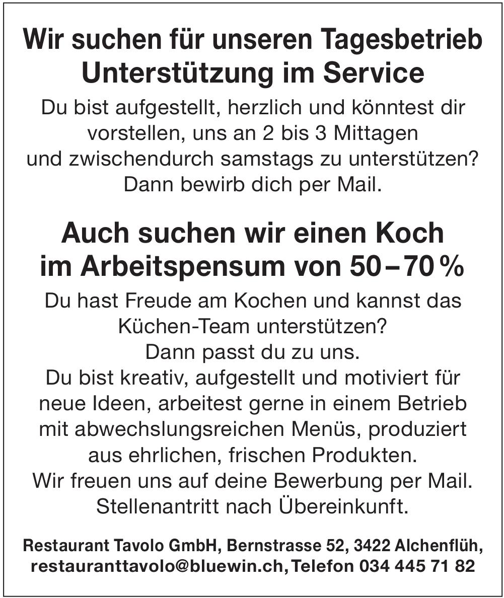 Koch im Arbeitspensum von 50–70 %, Restaurant Tavolo GmbH, Alchenflüh, gesucht