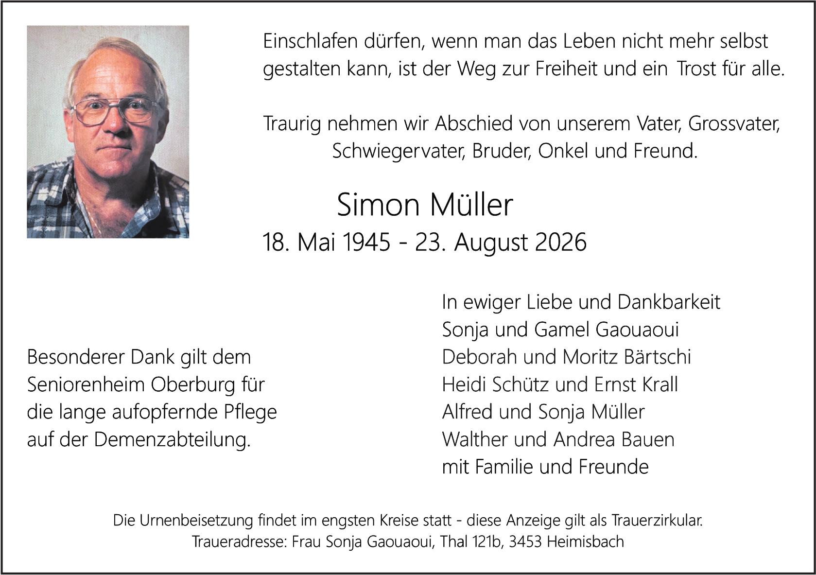 Simon Müller, August 2026 / TA