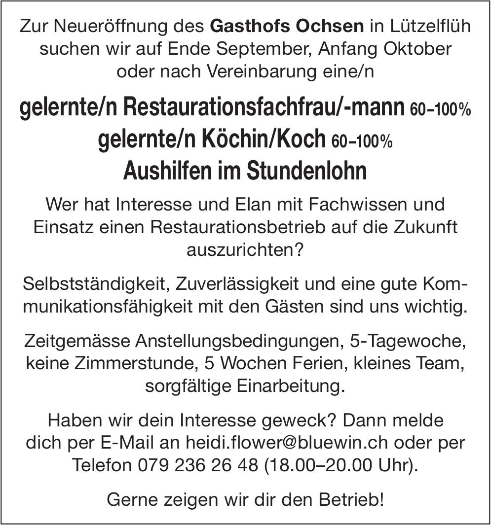 gelernte/n Restaurationsfachfrau/-mann 60–100%, Gasthofs Ochsen, Lützelflüh, Gesucht