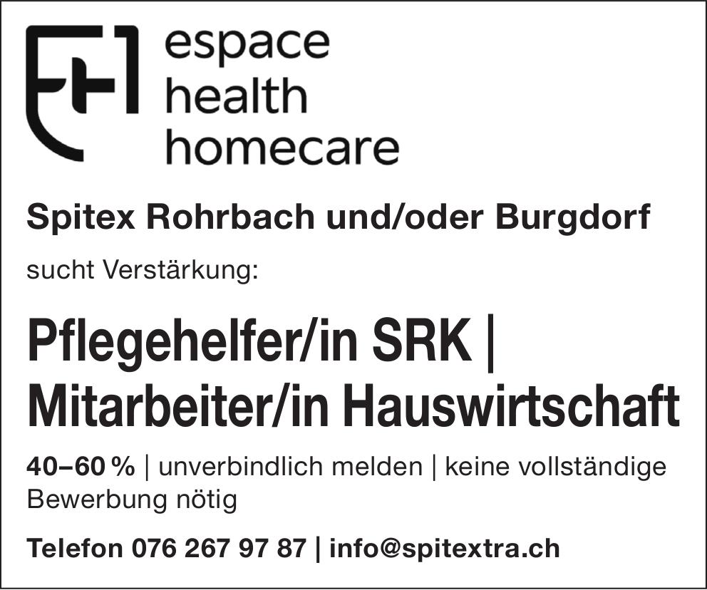 Pflegehelfer/in SRK | Mitarbeiter/in Hauswirtschaft, Espace Health Homecare, Gesucht