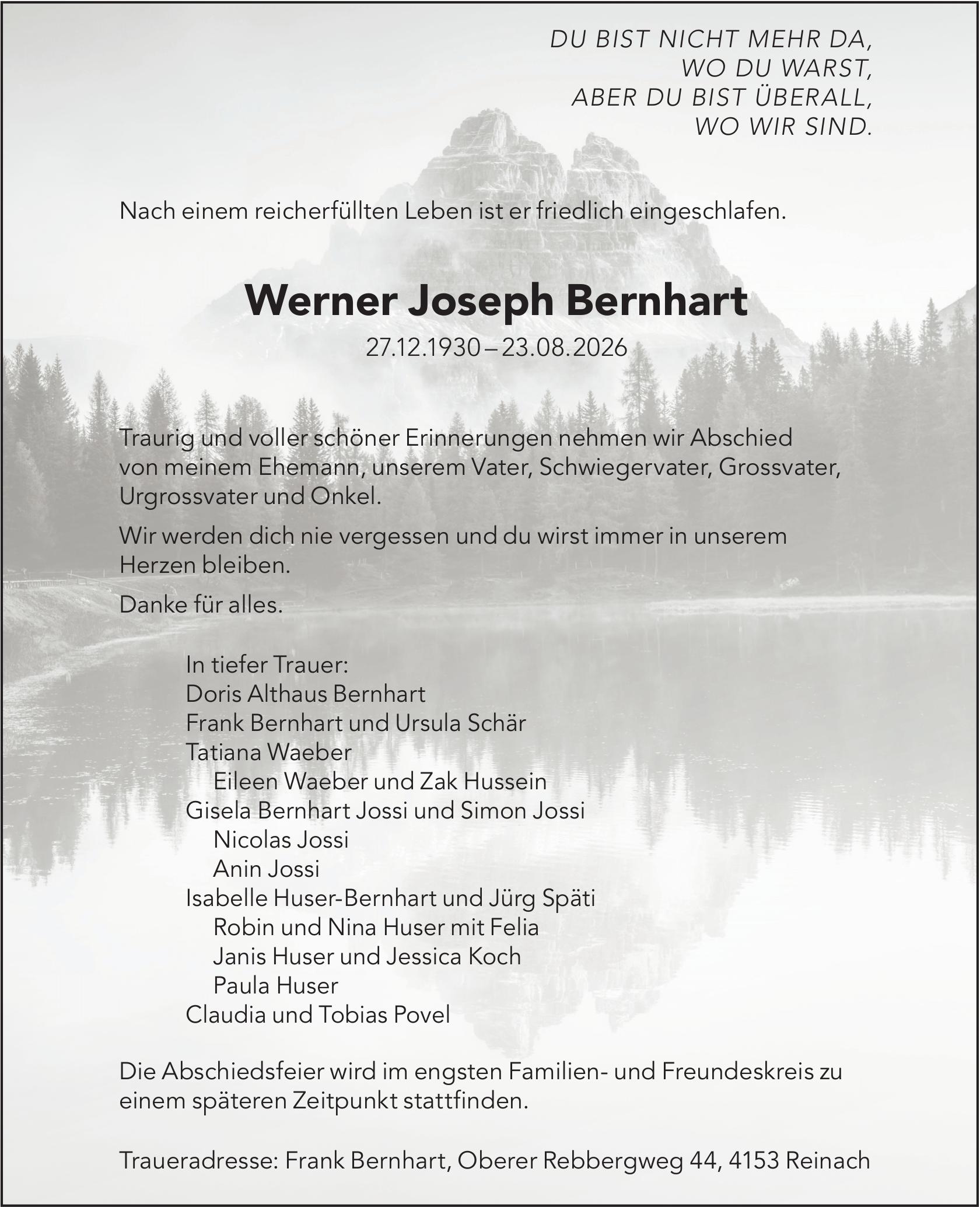 Werner Joseph Bernhart, August 2026 / TA