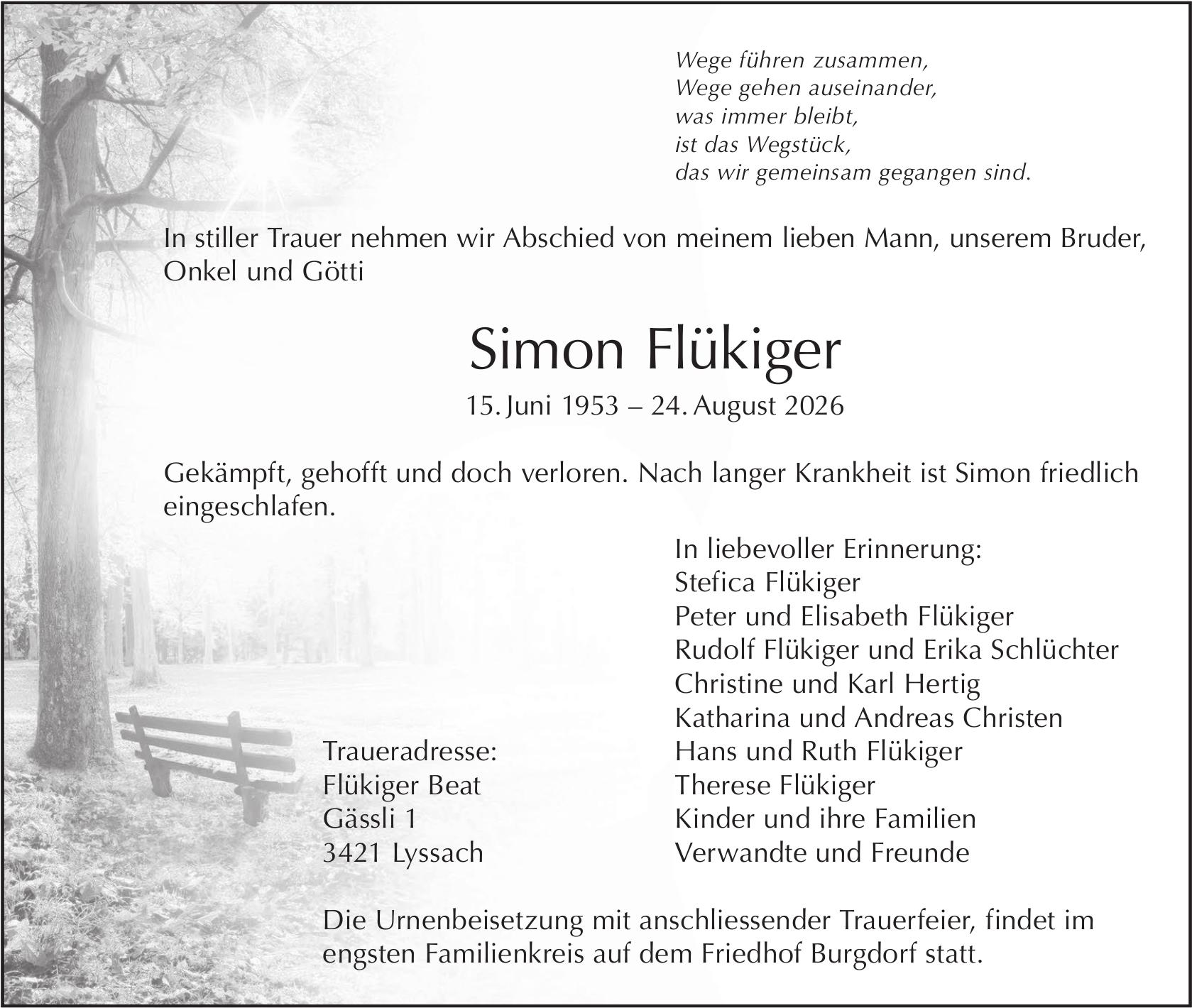Simon Flükiger, August 2026 / TA