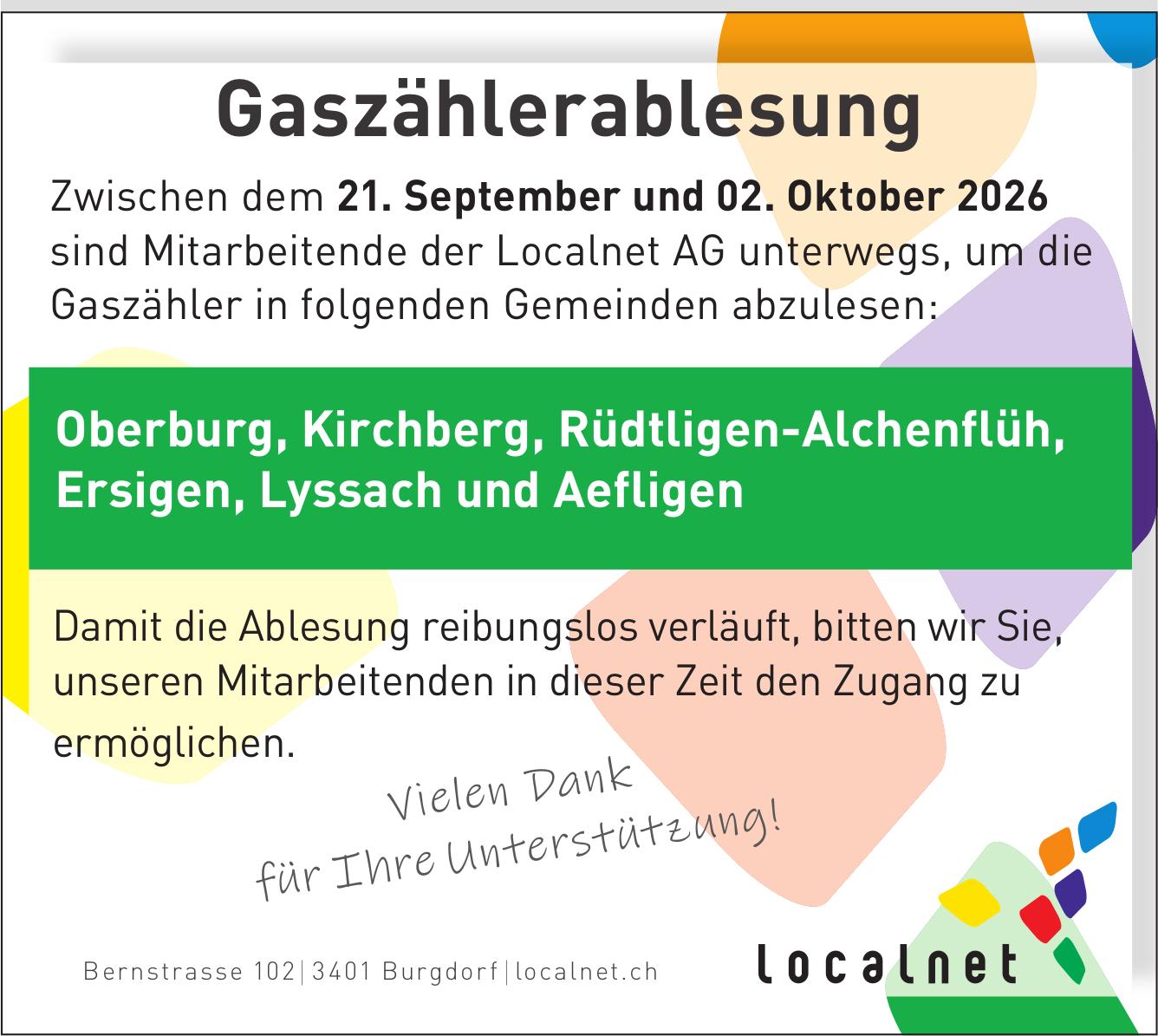 Localnet AG, Burgdorf - Gaszählerablesung