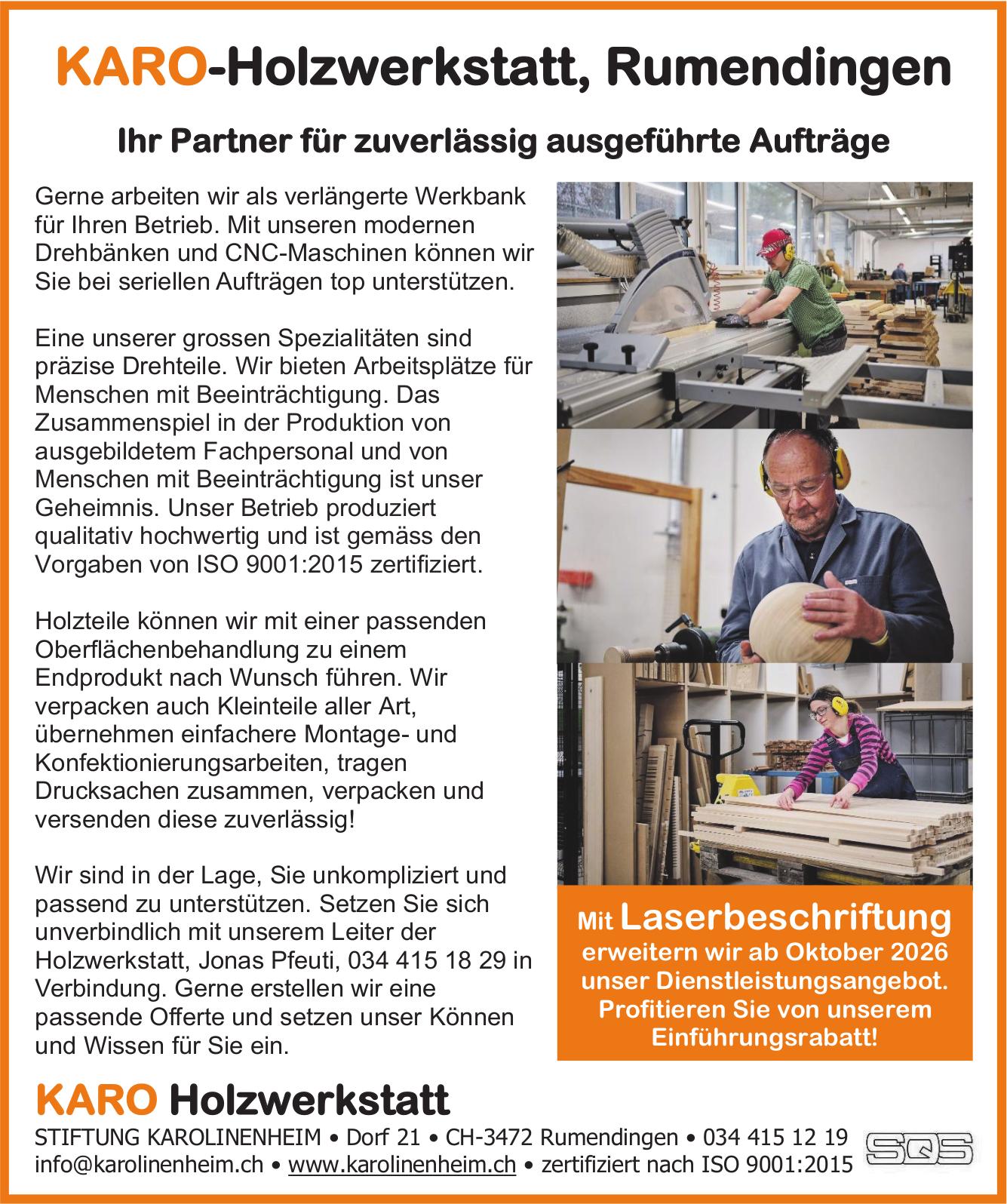 KARO Holzwerkstatt, Rumendingen - Ihr Partner für zuverlässig ausgeführte Aufträge