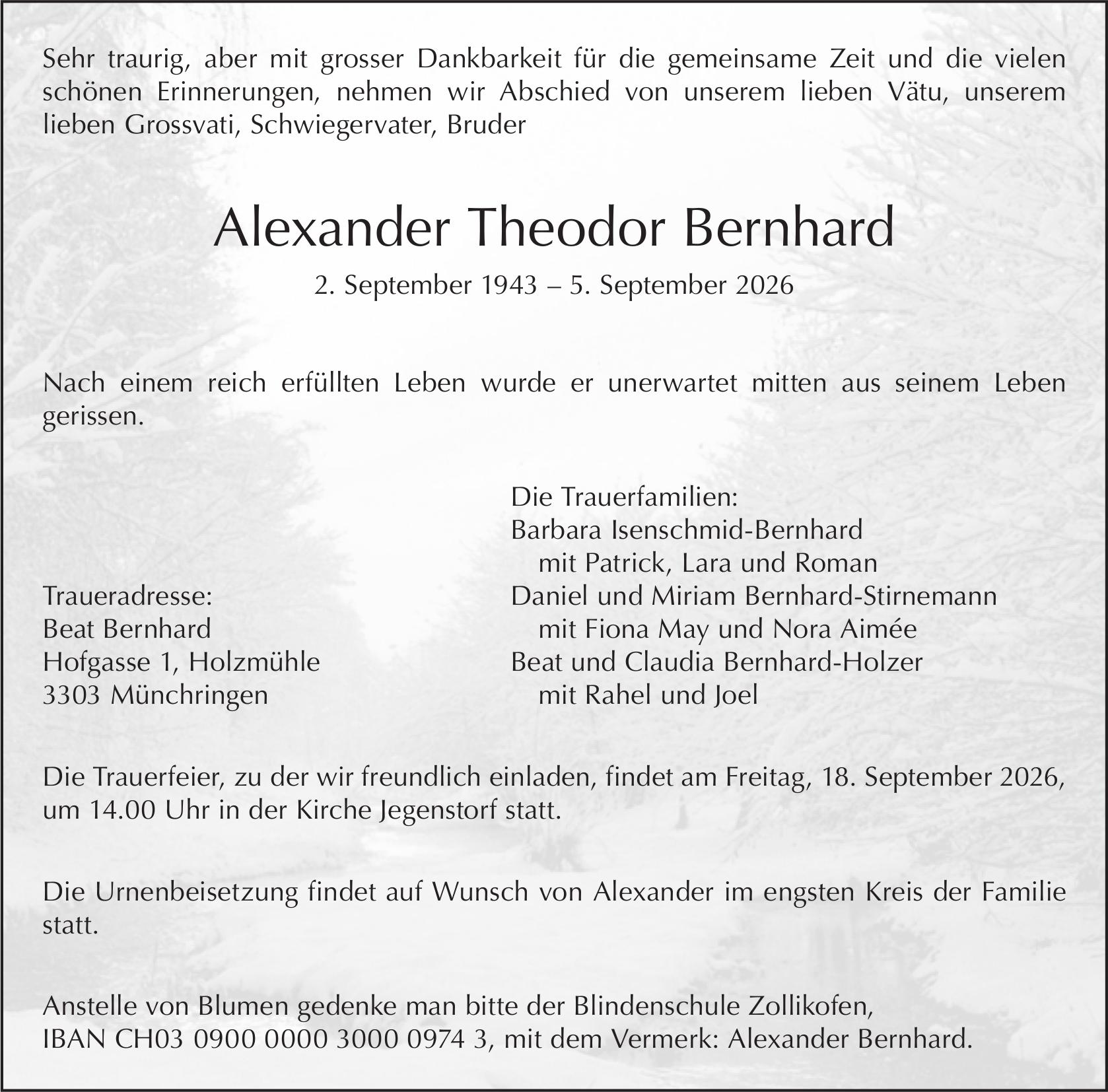 Alexander Theodor Bernhard, September 2026 / TA