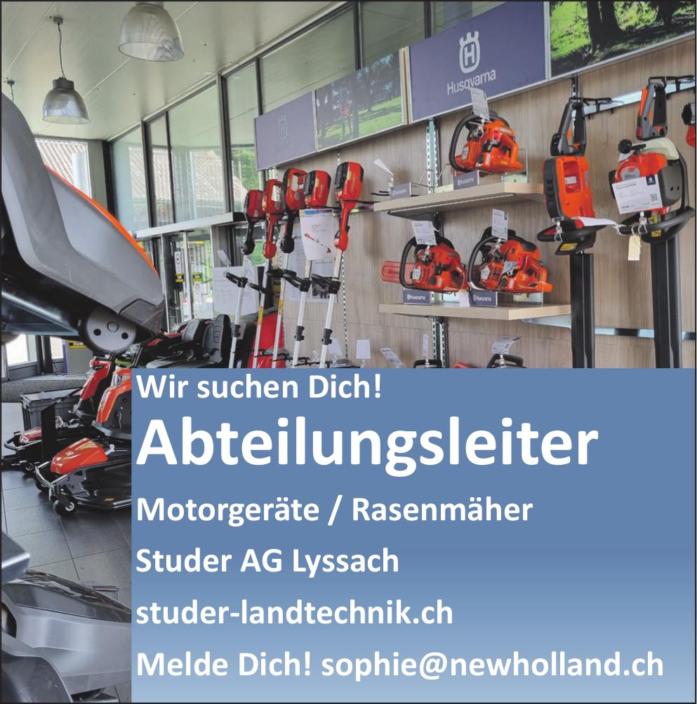 Abteilungsleiter, Studer AG Lyssach, Gesucht
