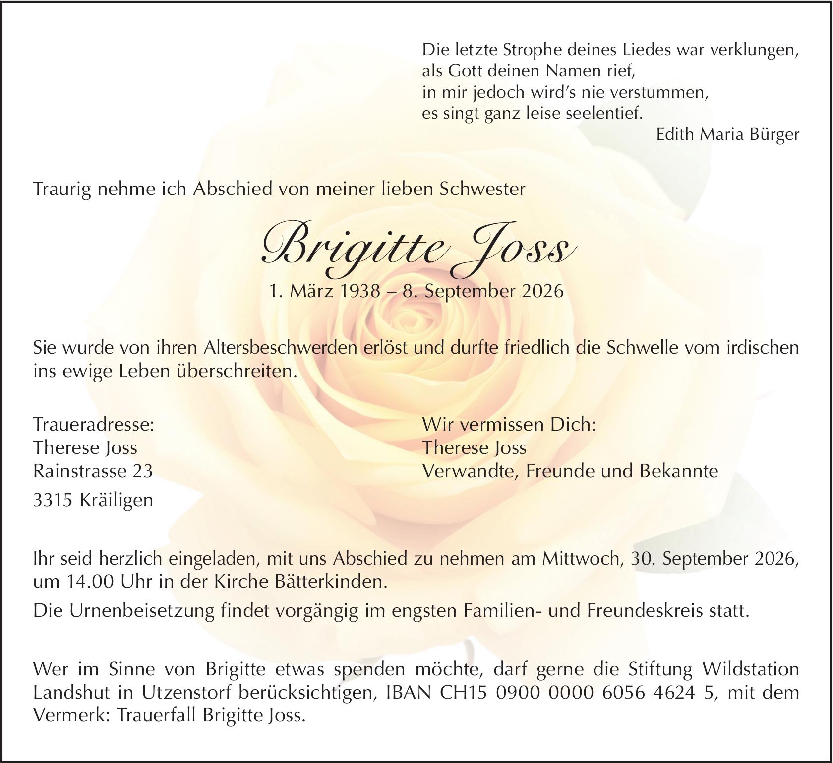 Brigitte Joss, September 2026 / TA