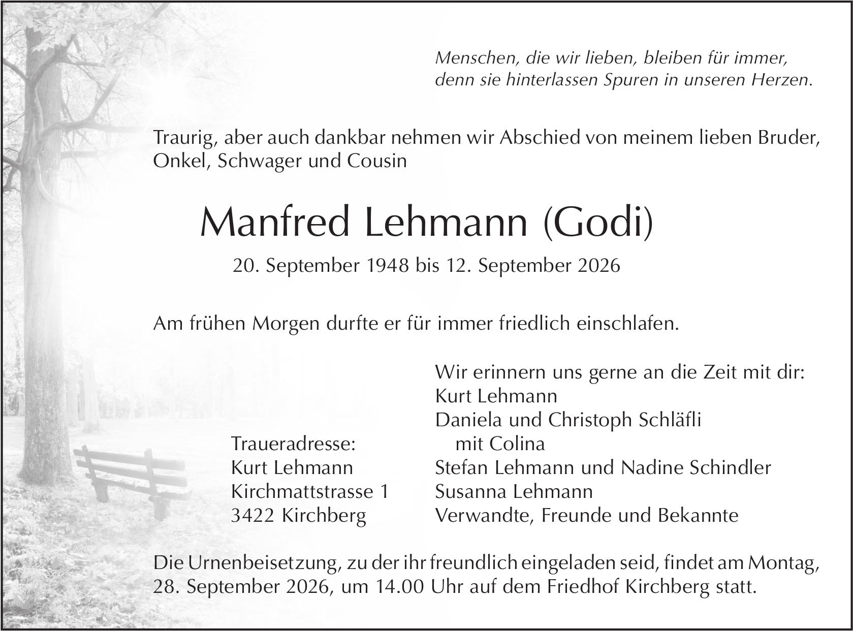 Manfred Lehmann (Godi), September 2026 / TA