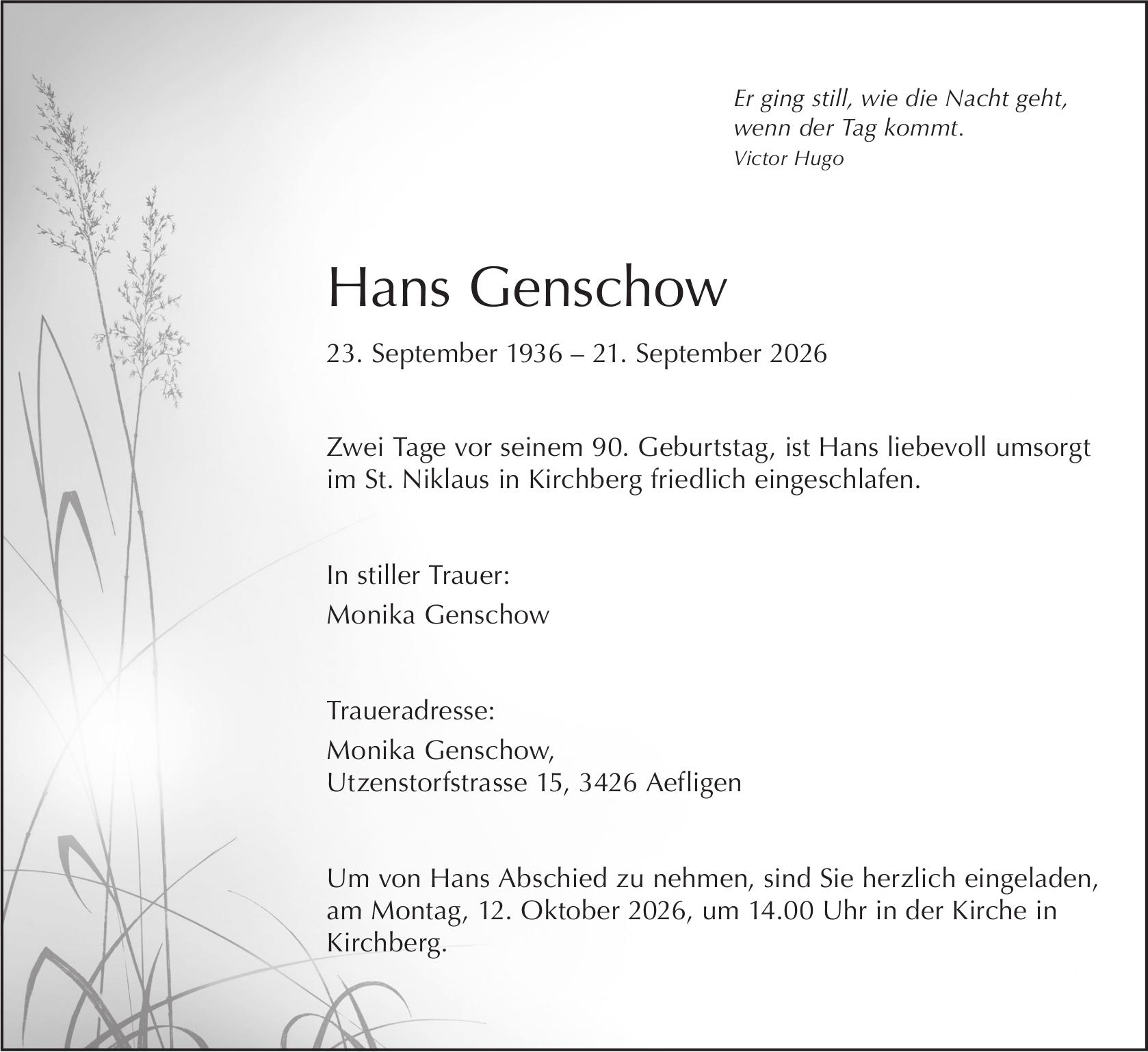Hans Genschow, September 2026 / TA