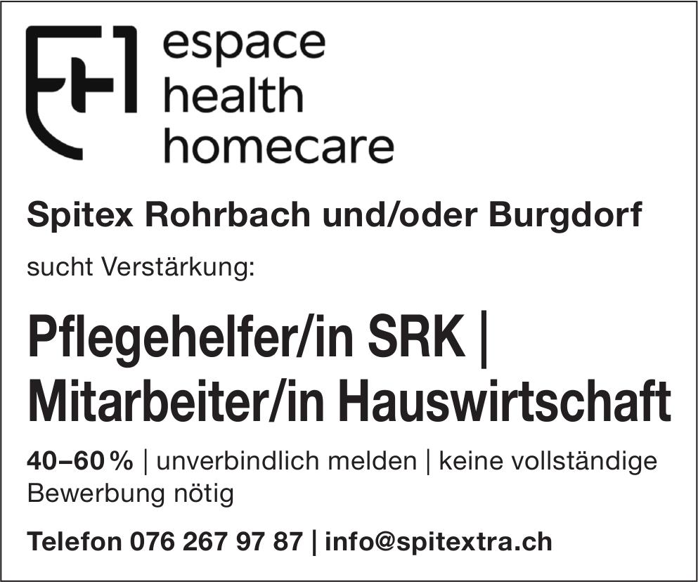 Pflegehelfer/in SRK | Mitarbeiter/in Hauswirtschaft, Espace Health Homecare, Gesucht