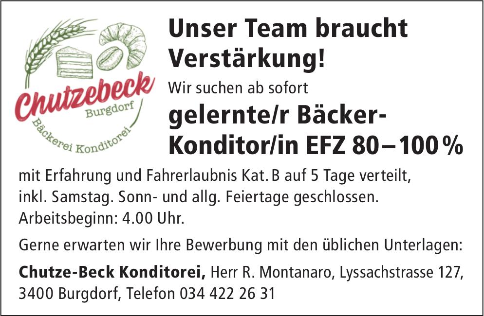 gelernte/r Bäcker-Konditor/in EFZ 80–100%, Chutze-Beck Konditorei, Burgdorf, Gesucht